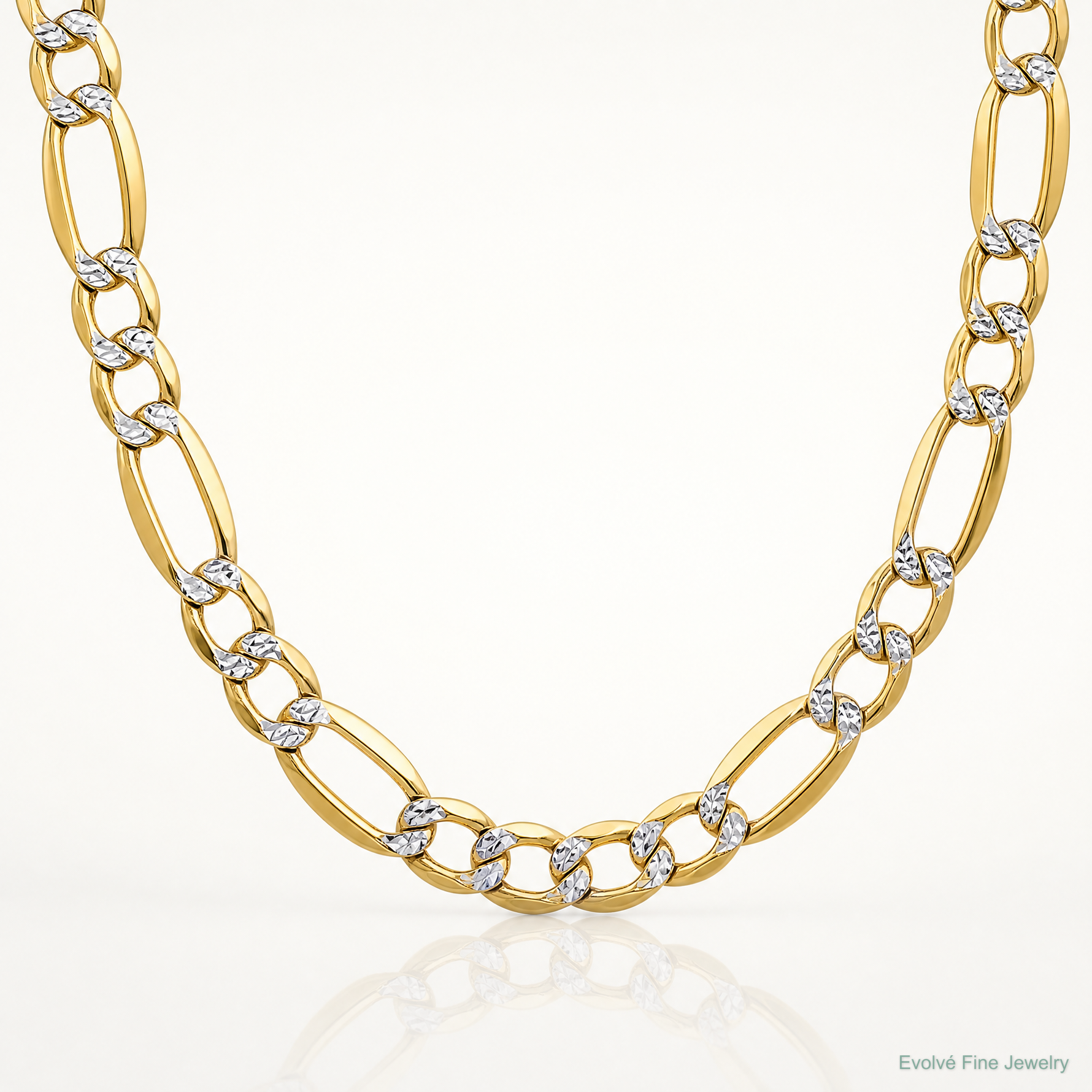14k 6.5mm Semi-solid with Rhodium PavÃ© Figaro Chain - Lifestyle View