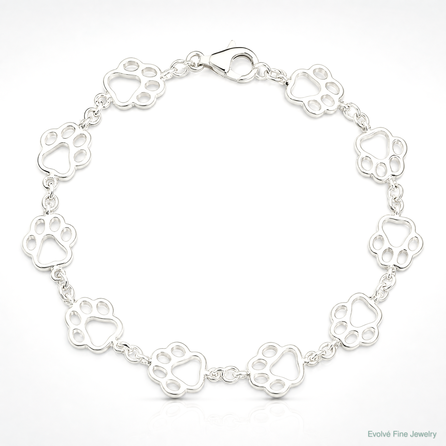 Sterling Silver Polished Paw Print Bracelet - Lifestyle View