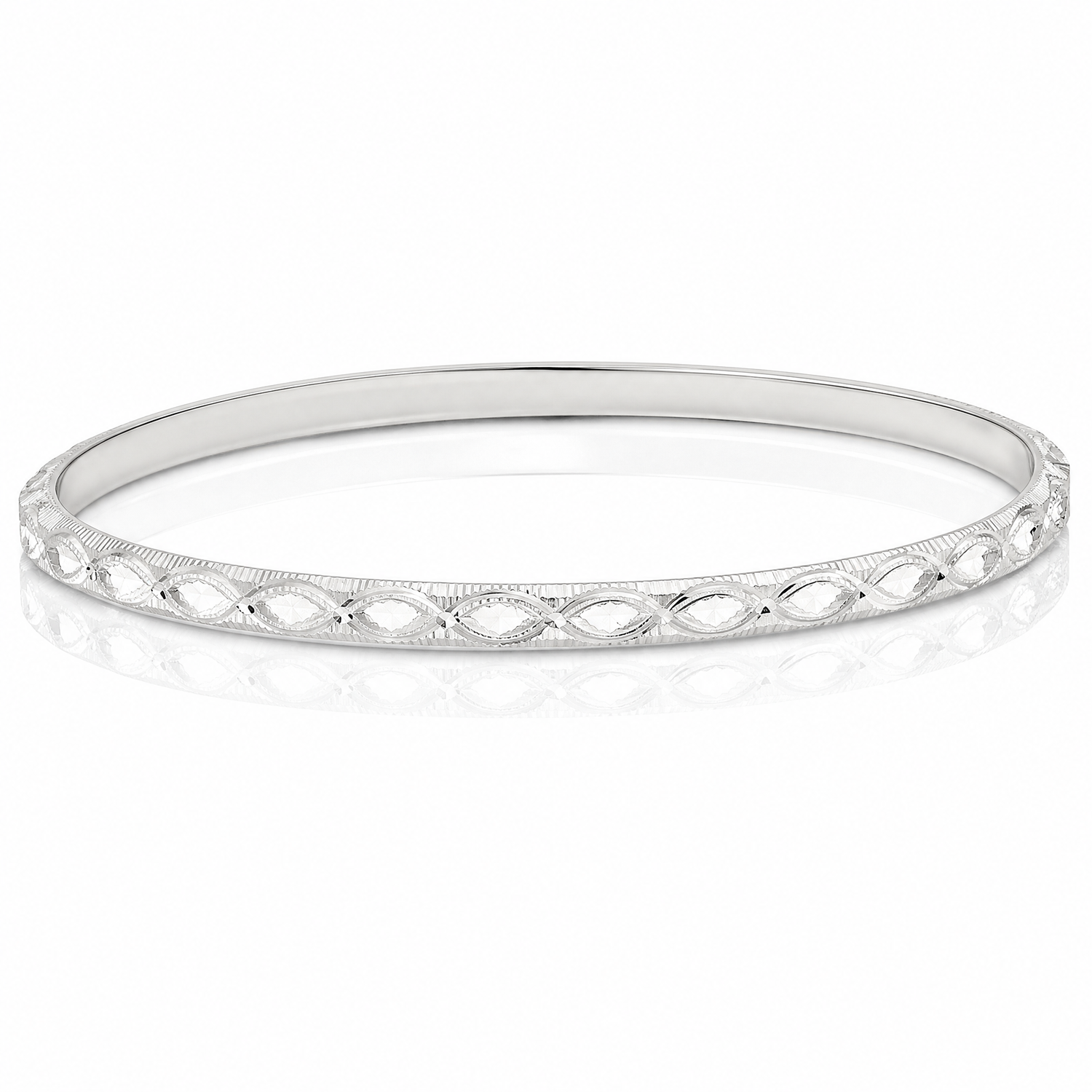 Sterling Silver Diamond Cut Patterned Slip-on Bangle - Lifestyle View