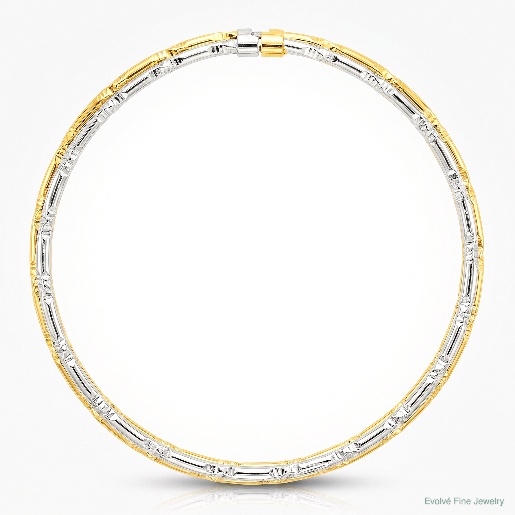 Sterling Silver Rhodium-plated Gold-tone Diamond-cut Set of 2 Bangles - Lifestyle View