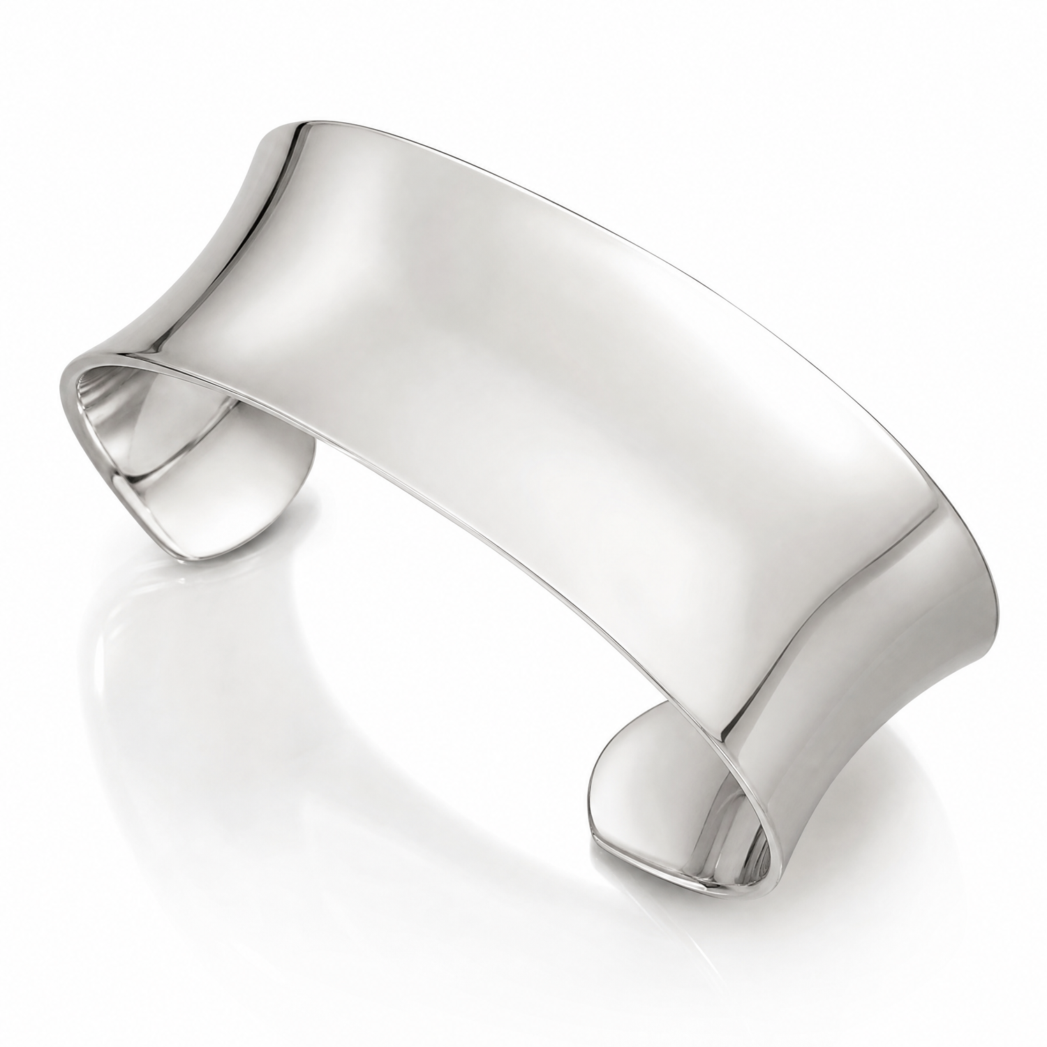 Sterling Silver Polished 25mm Concave Cuff Bangle - Lifestyle View
