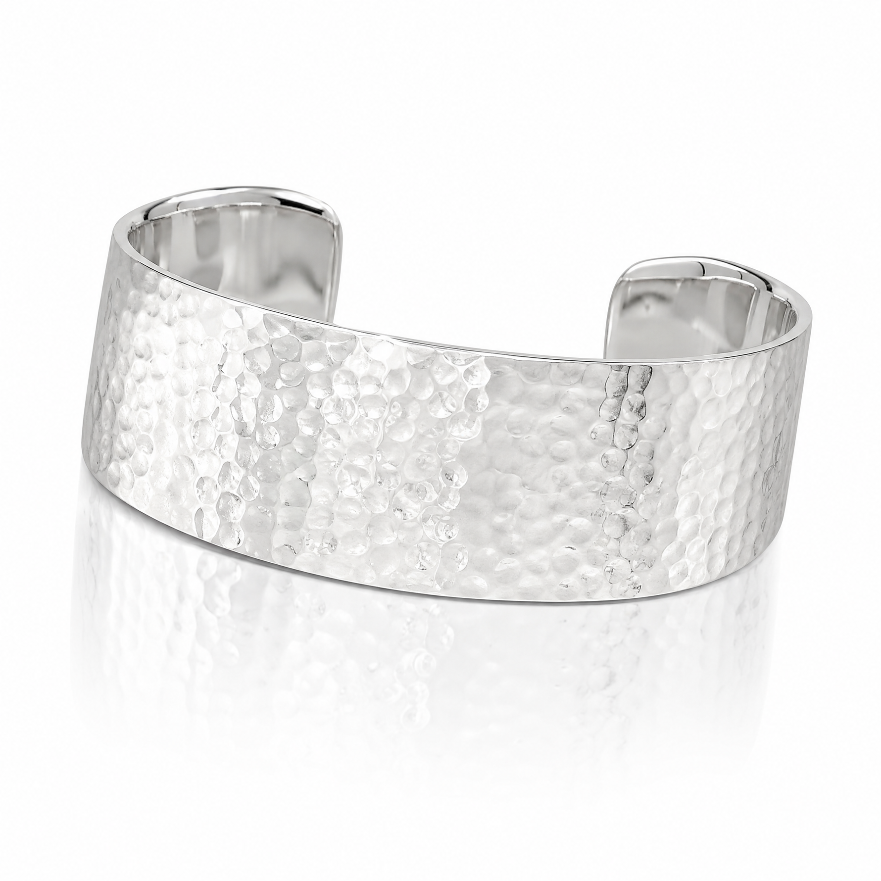 Sterling Silver 25mm Flat Hammered Cuff Bangle - Lifestyle View