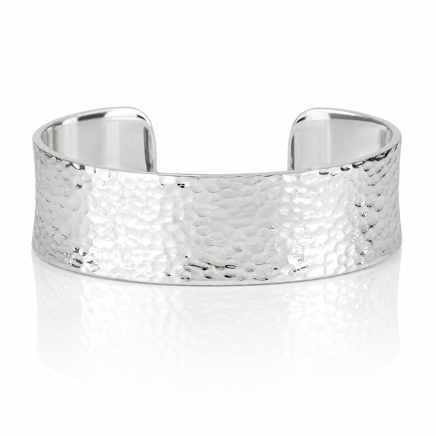 Sterling Silver 40mm Flat Hammered Cuff Bangle - Lifestyle View