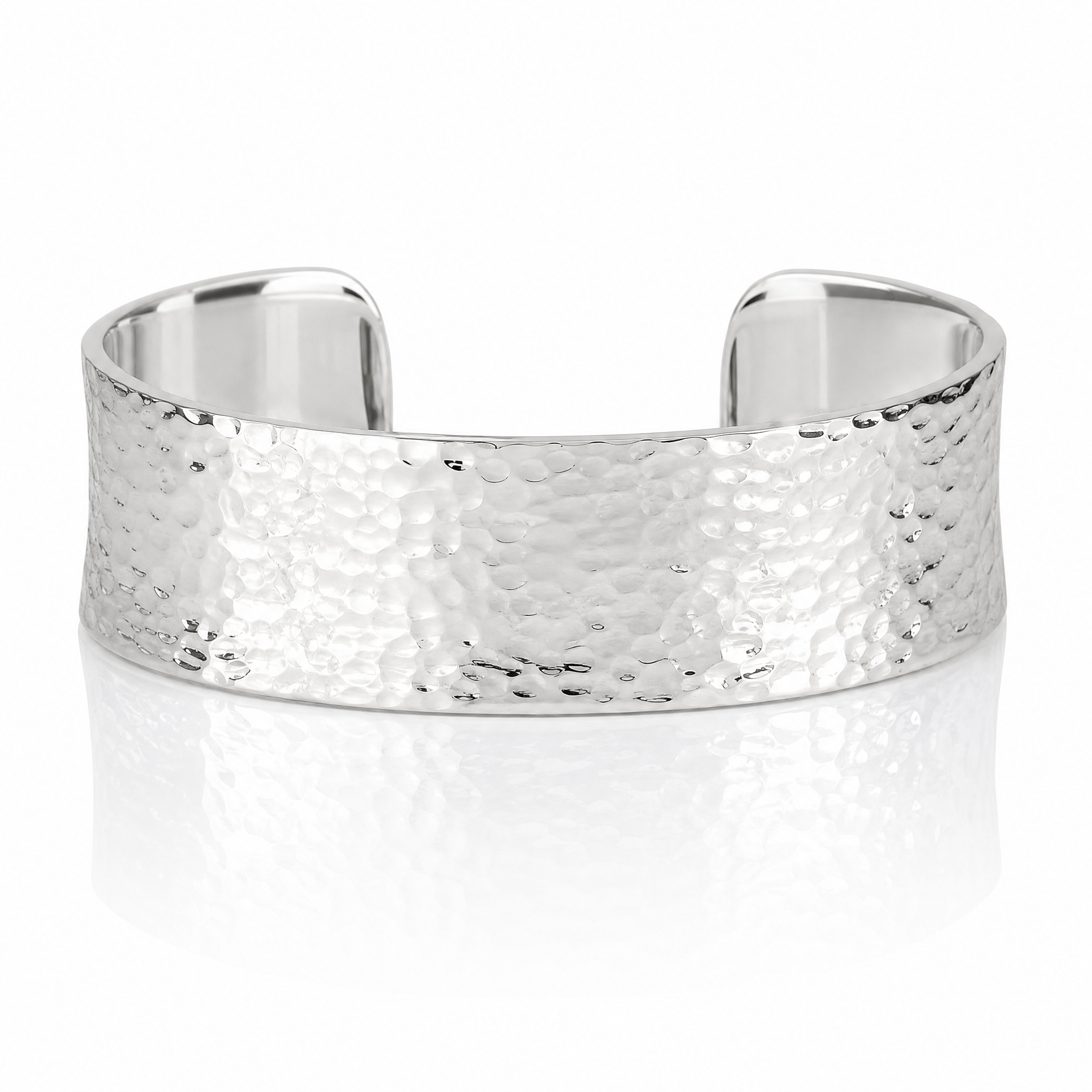 Sterling Silver 40mm Flat Hammered Cuff Bangle - Lifestyle View