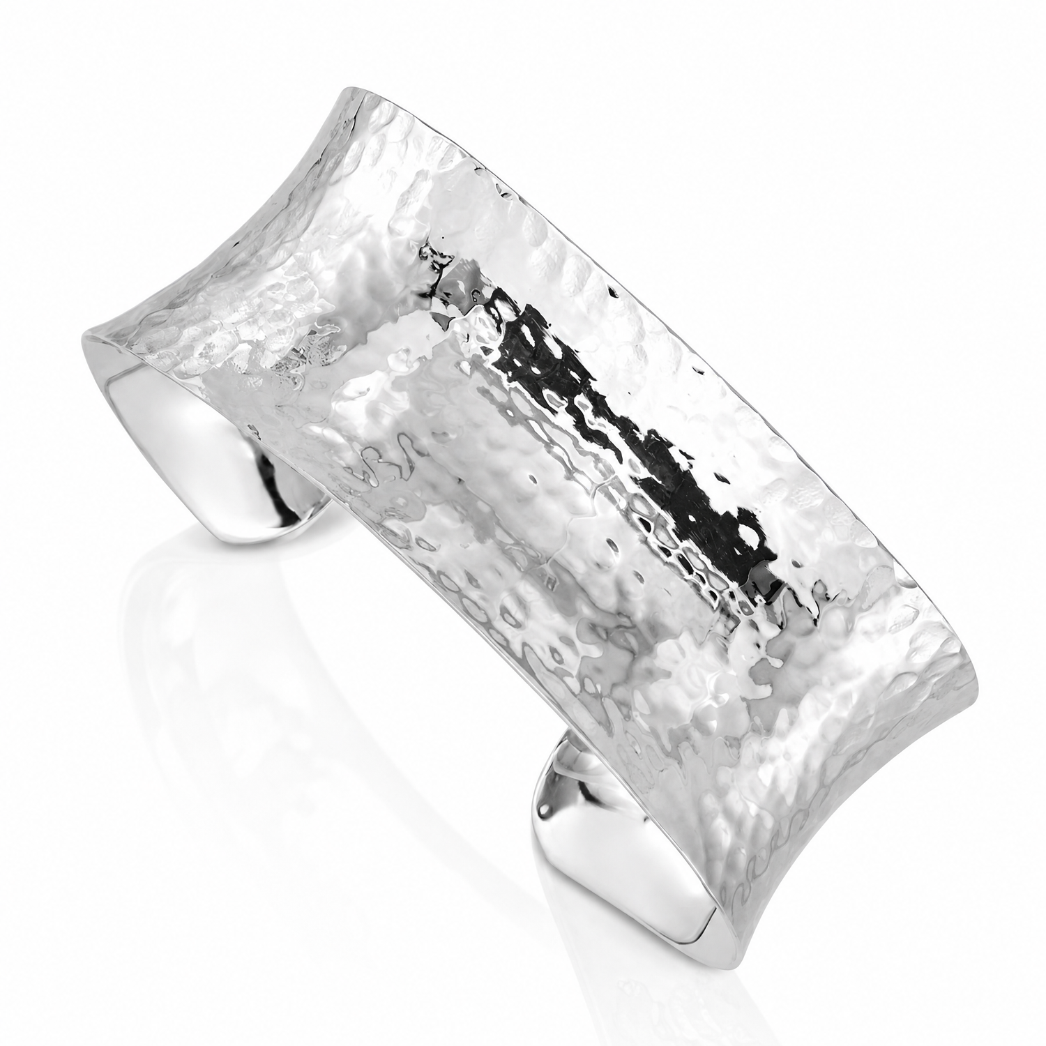 Sterling Silver 25mm Concave Hammered Cuff Bangle - Lifestyle View