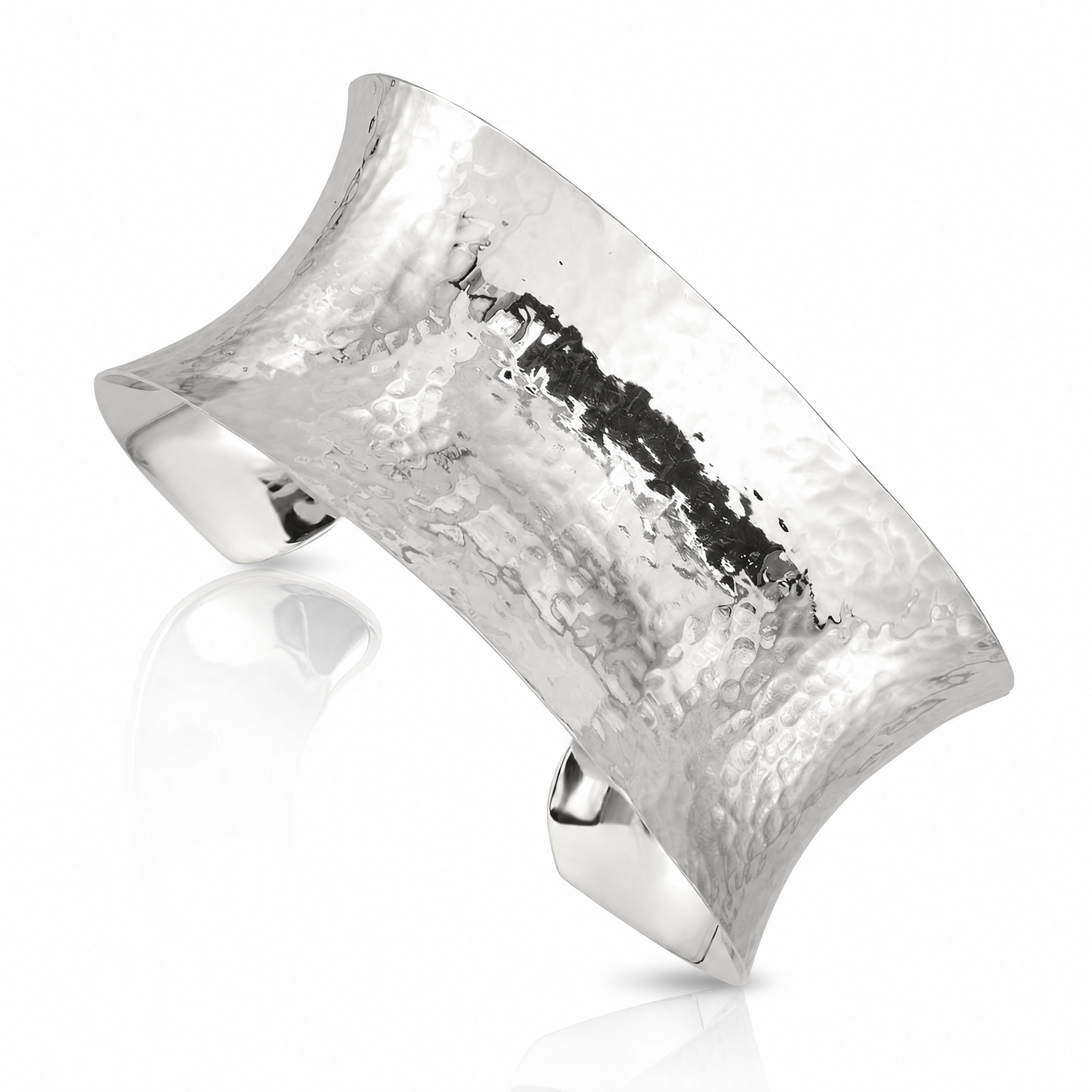 Sterling Silver 30mm Concave Hammered Cuff Bangle - Lifestyle View