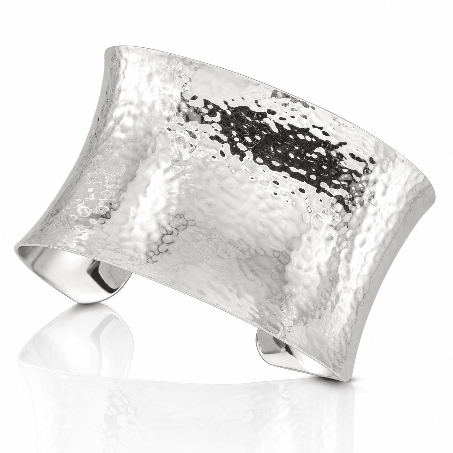 Sterling Silver 40mm Concave Hammered Cuff Bangle - Lifestyle View