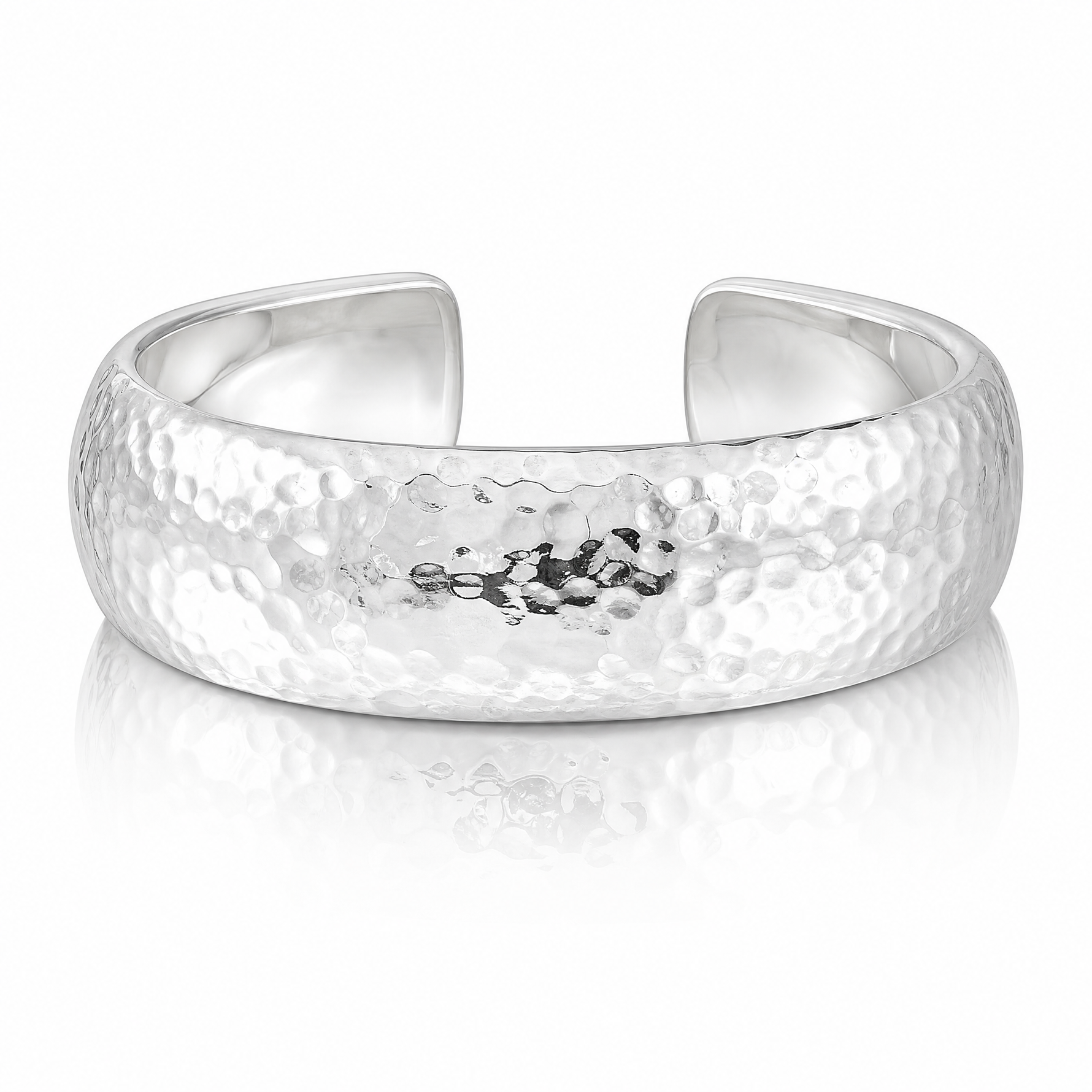Sterling Silver 20mm Domed Hammered Cuff Bangle - Lifestyle View