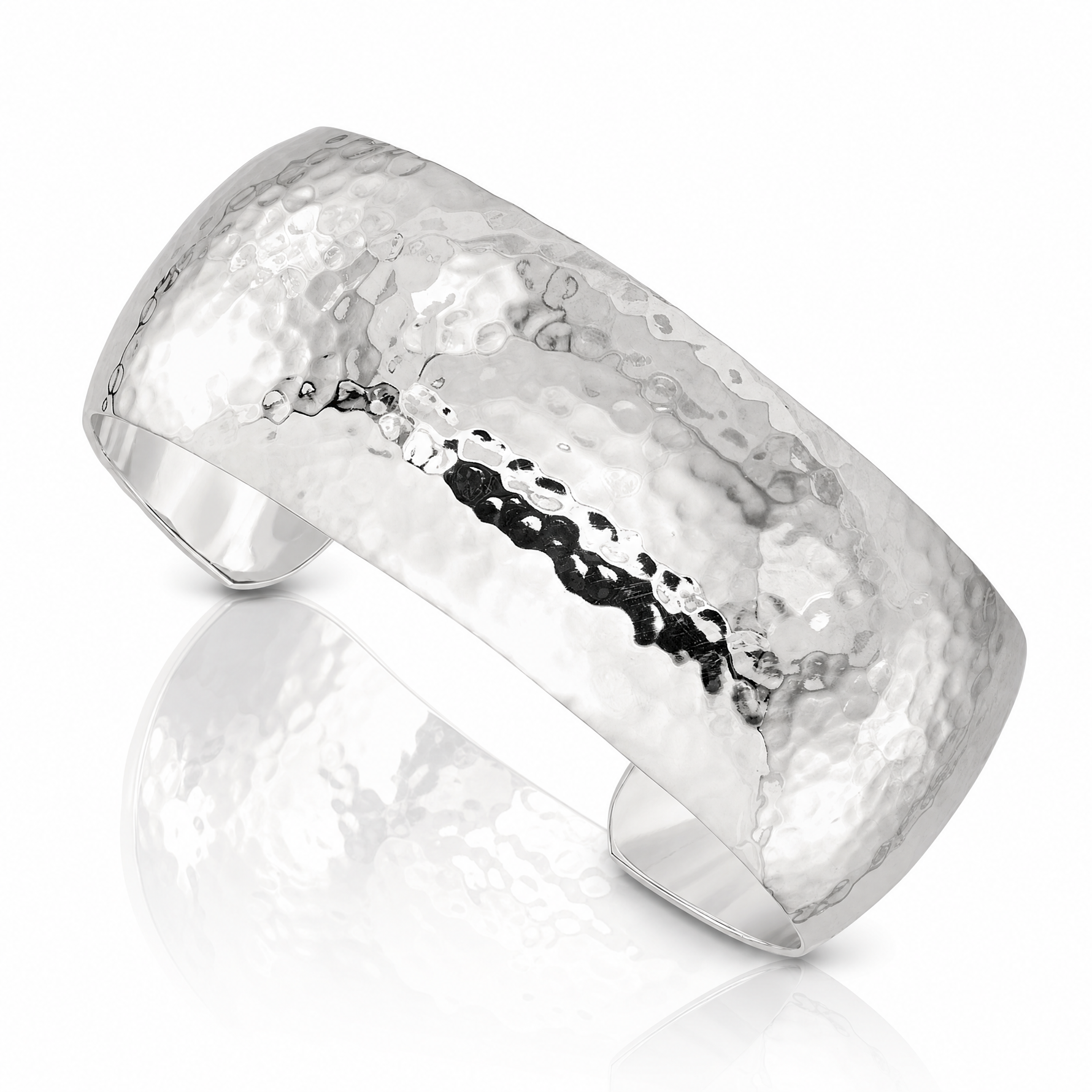 Sterling Silver 25mm Domed Hammered Cuff Bangle - Lifestyle View