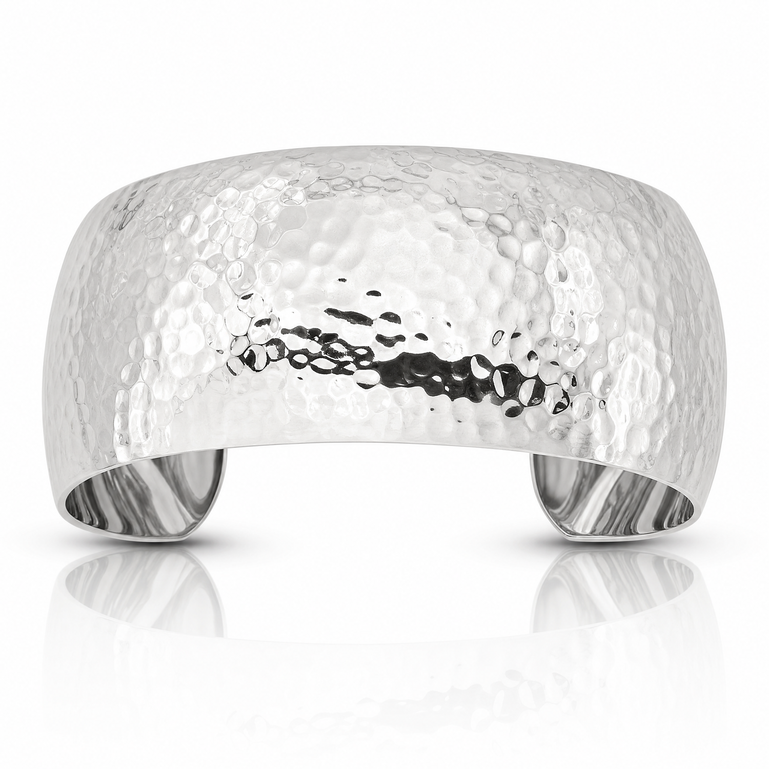 Sterling Silver 30mm Domed Hammered Cuff Bangle - Lifestyle View