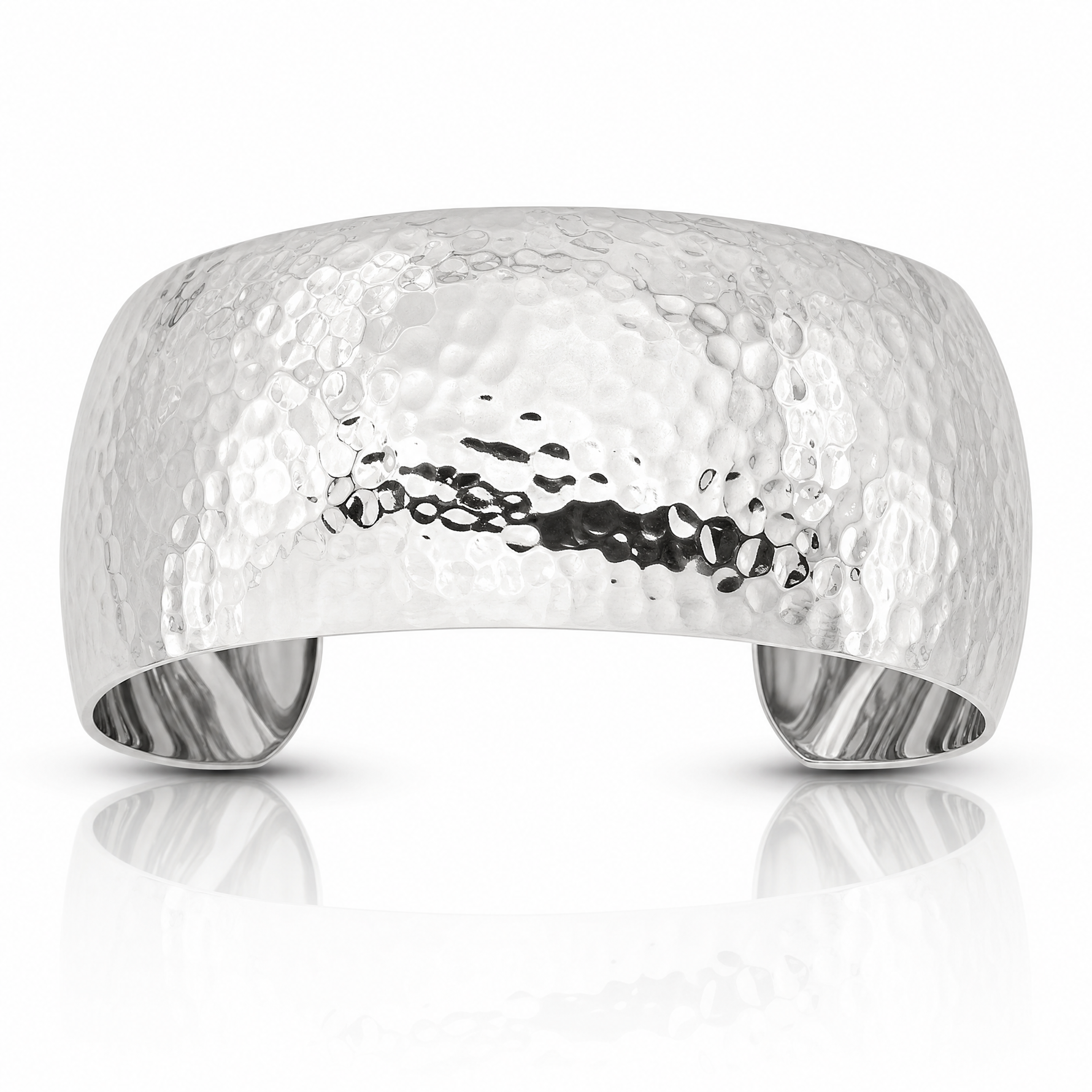 Sterling Silver 30mm Domed Hammered Cuff Bangle - Lifestyle View