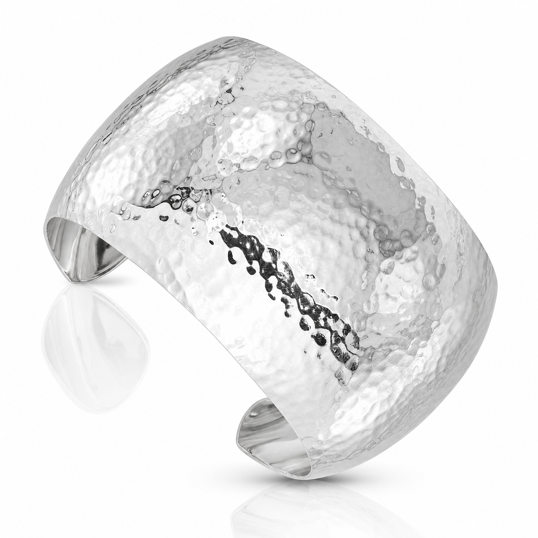 Sterling Silver 40mm Domed Hammered Cuff Bangle - Lifestyle View