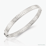 Sterling Silver RH-plated  Polished Textured Greek Key Hinged Bangle - Lifestyle View
