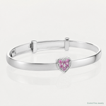 Sterling Silver Rh-plated Pink CZ Heart Children's Expandable Bangle - Lifestyle View