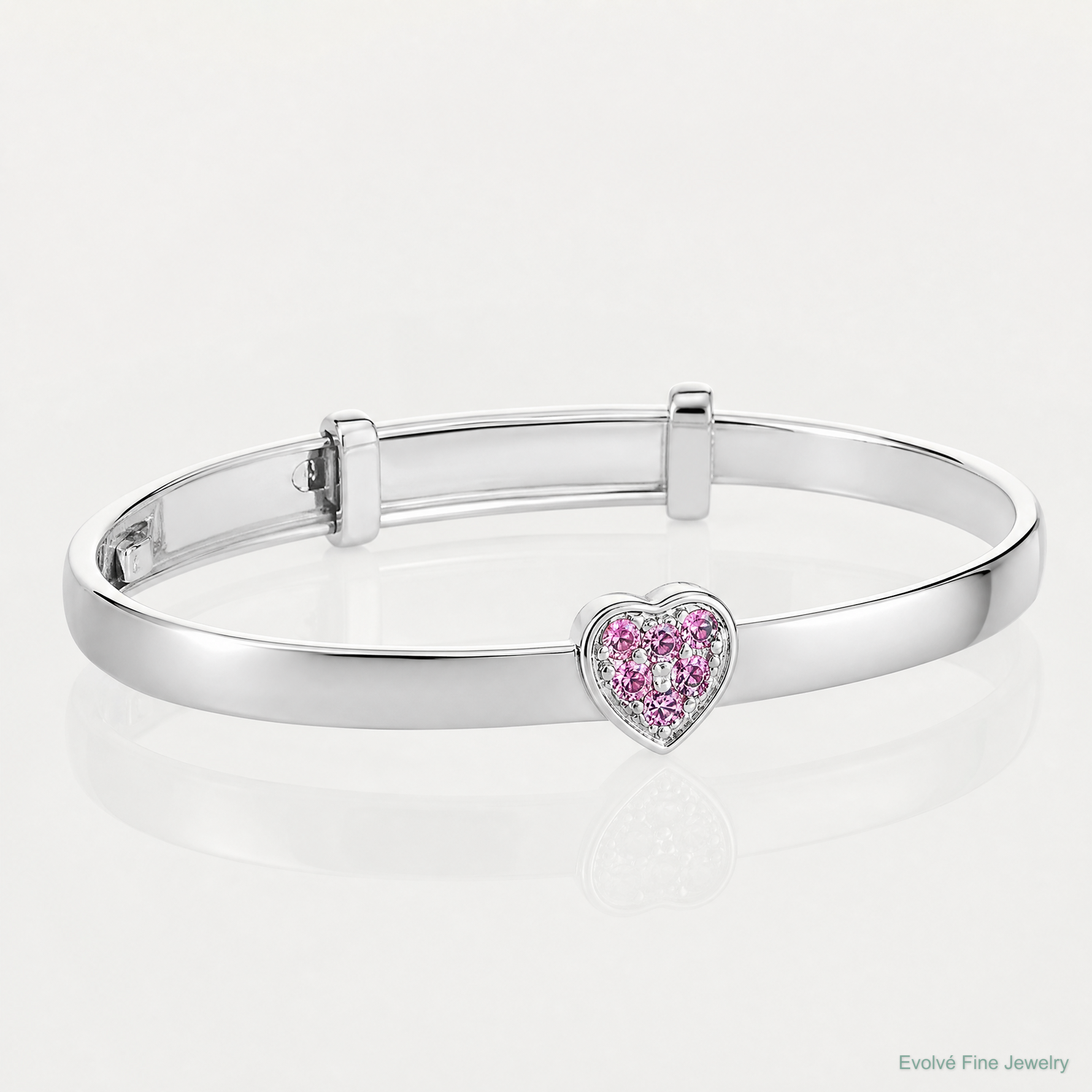 Sterling Silver Rh-plated Pink CZ Heart Children's Expandable Bangle - Lifestyle View