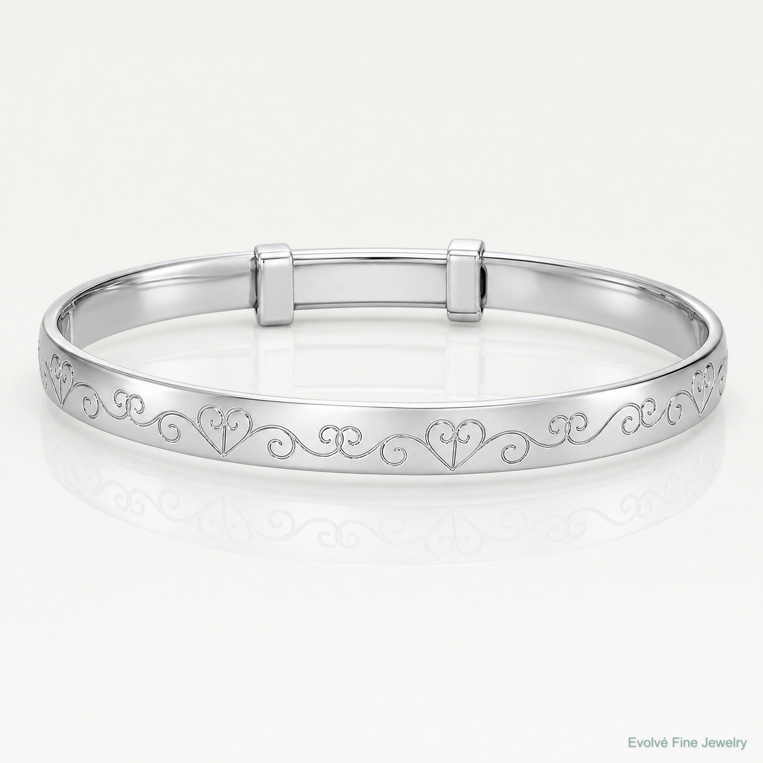 Sterling Silver Rh-plated Heart Pattern Children's Expandable Bangle - Lifestyle View