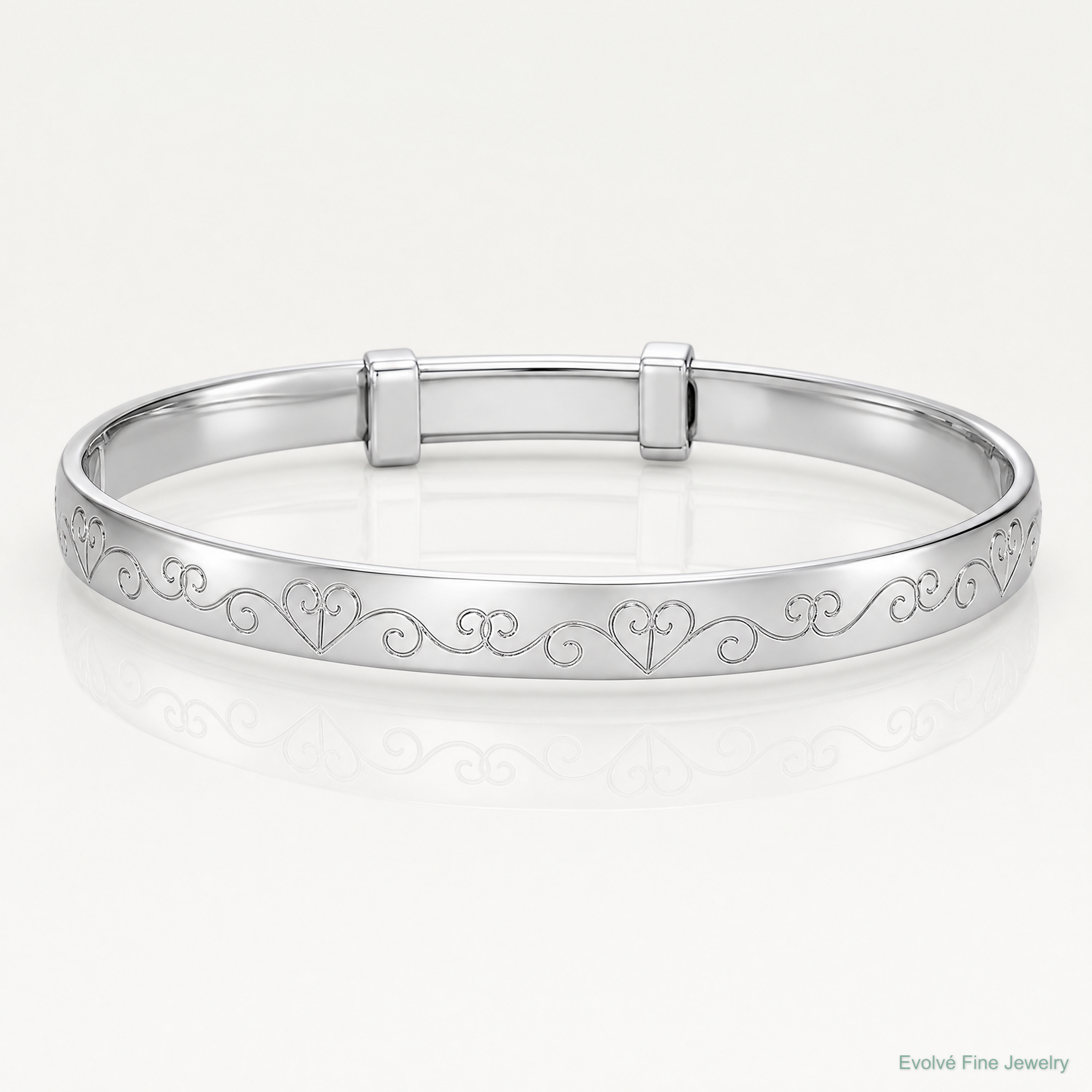 Sterling Silver Rh-plated Heart Pattern Children's Expandable Bangle - Lifestyle View