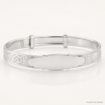 SS Polished Claddagh Slip On Children's ID Expandable Bangle - Lifestyle View