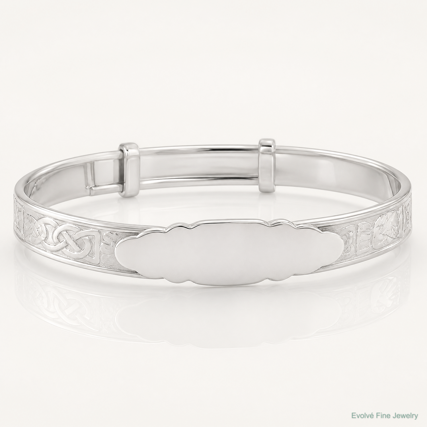 SS Polished Claddagh Slip On Children's ID Expandable Bangle - Lifestyle View