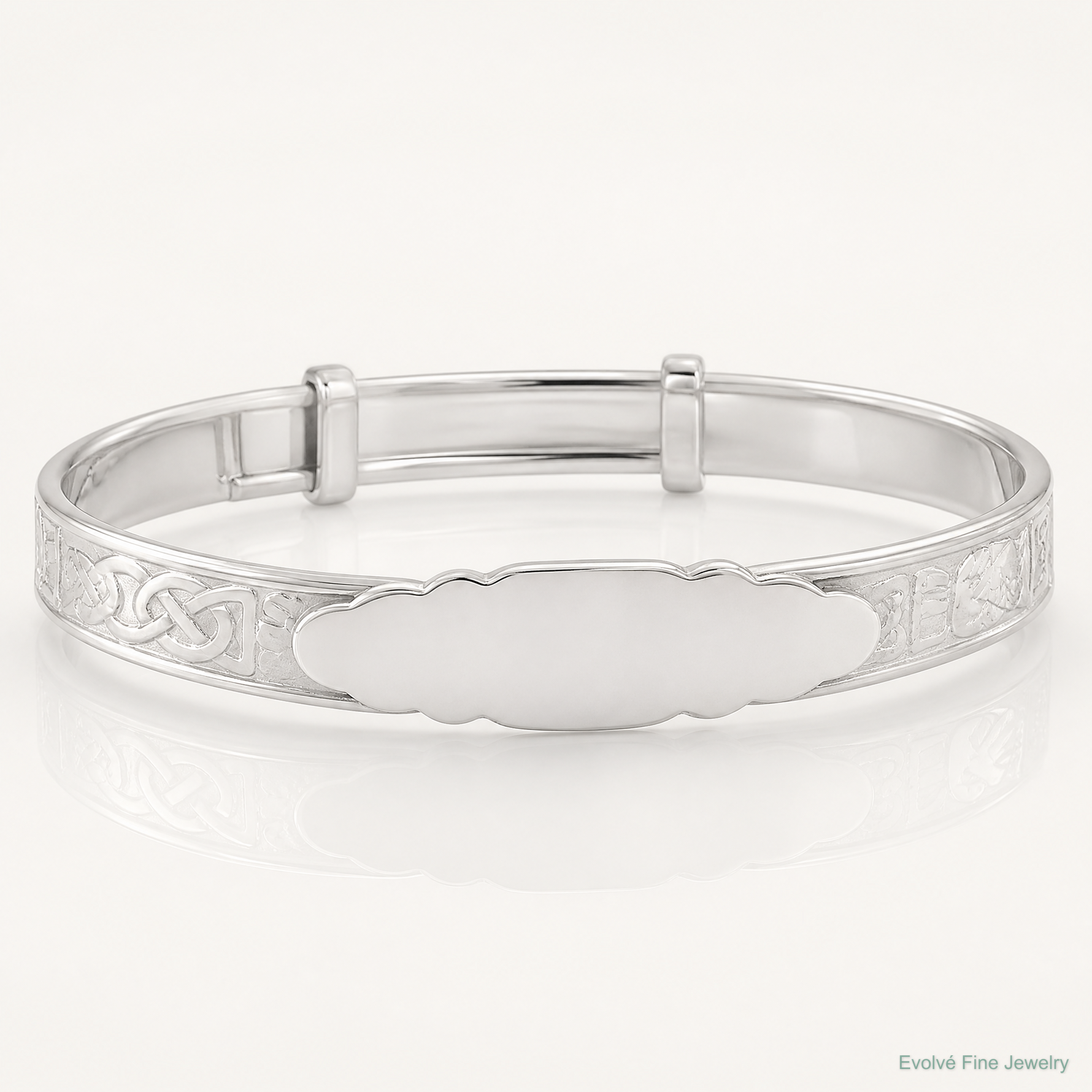 SS Polished Claddagh Slip On Children's ID Expandable Bangle - Lifestyle View