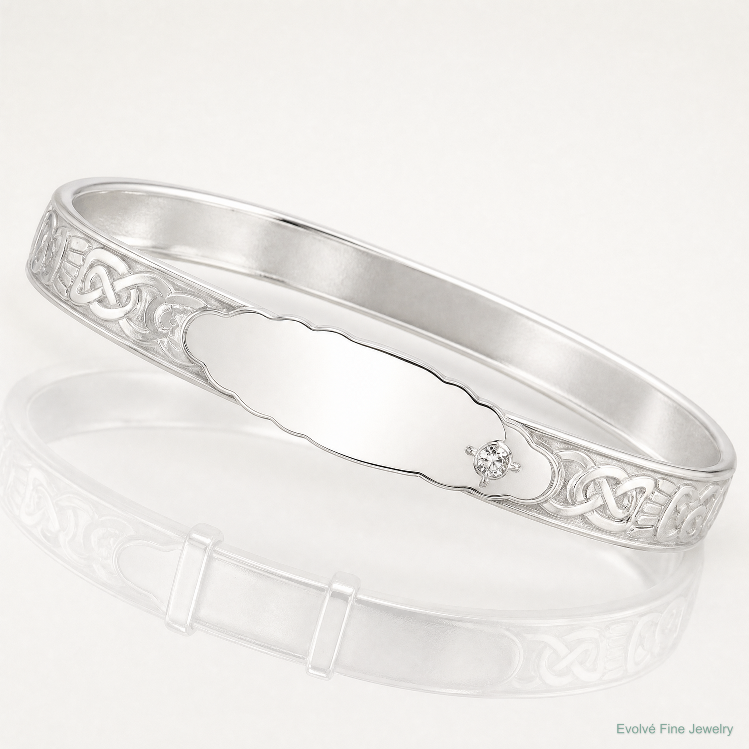 Sterling Silver Polish CZ Claddagh Slip On Children's ID Expandable Bangle - Lifestyle View