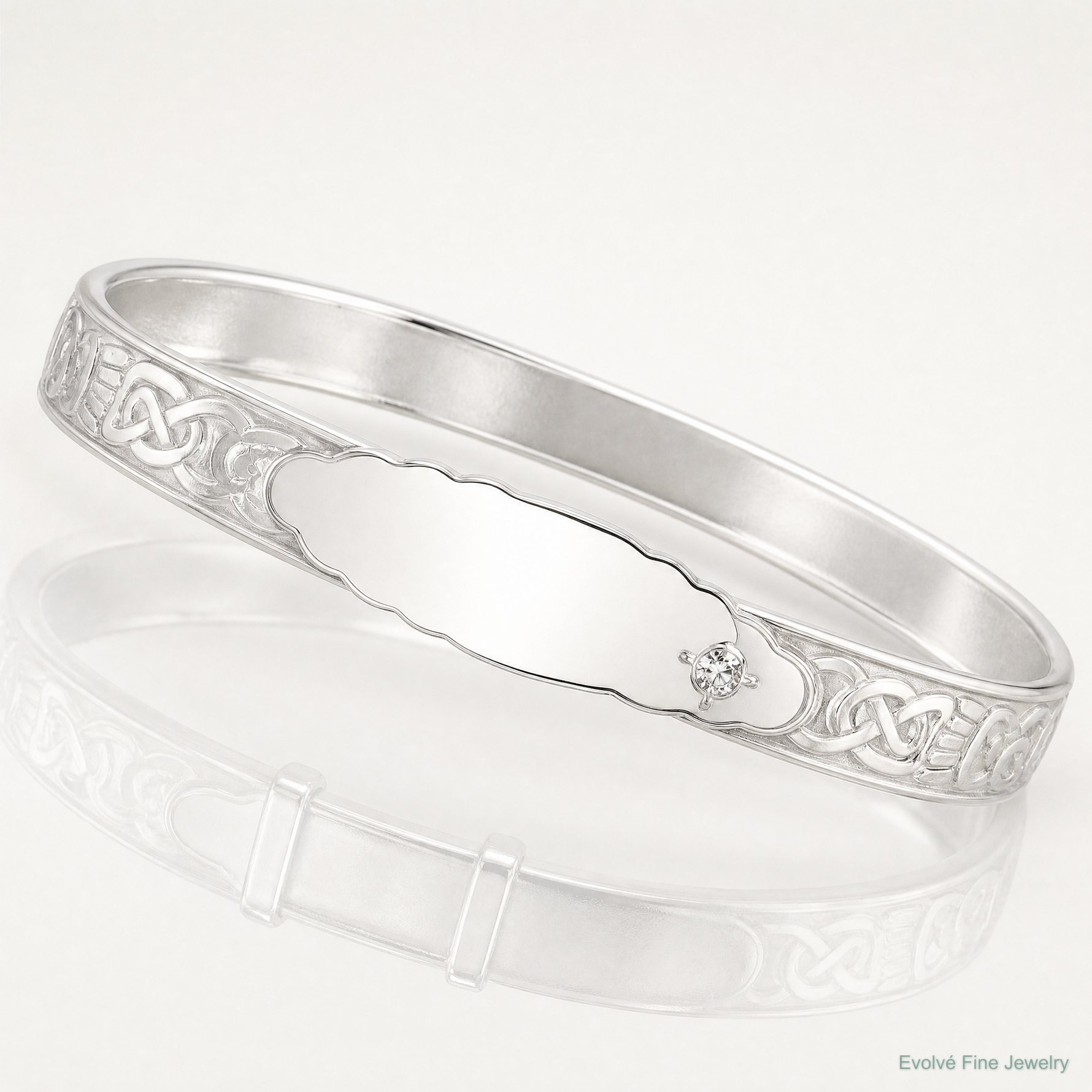 Sterling Silver Polish CZ Claddagh Slip On Children's ID Expandable Bangle - Lifestyle View