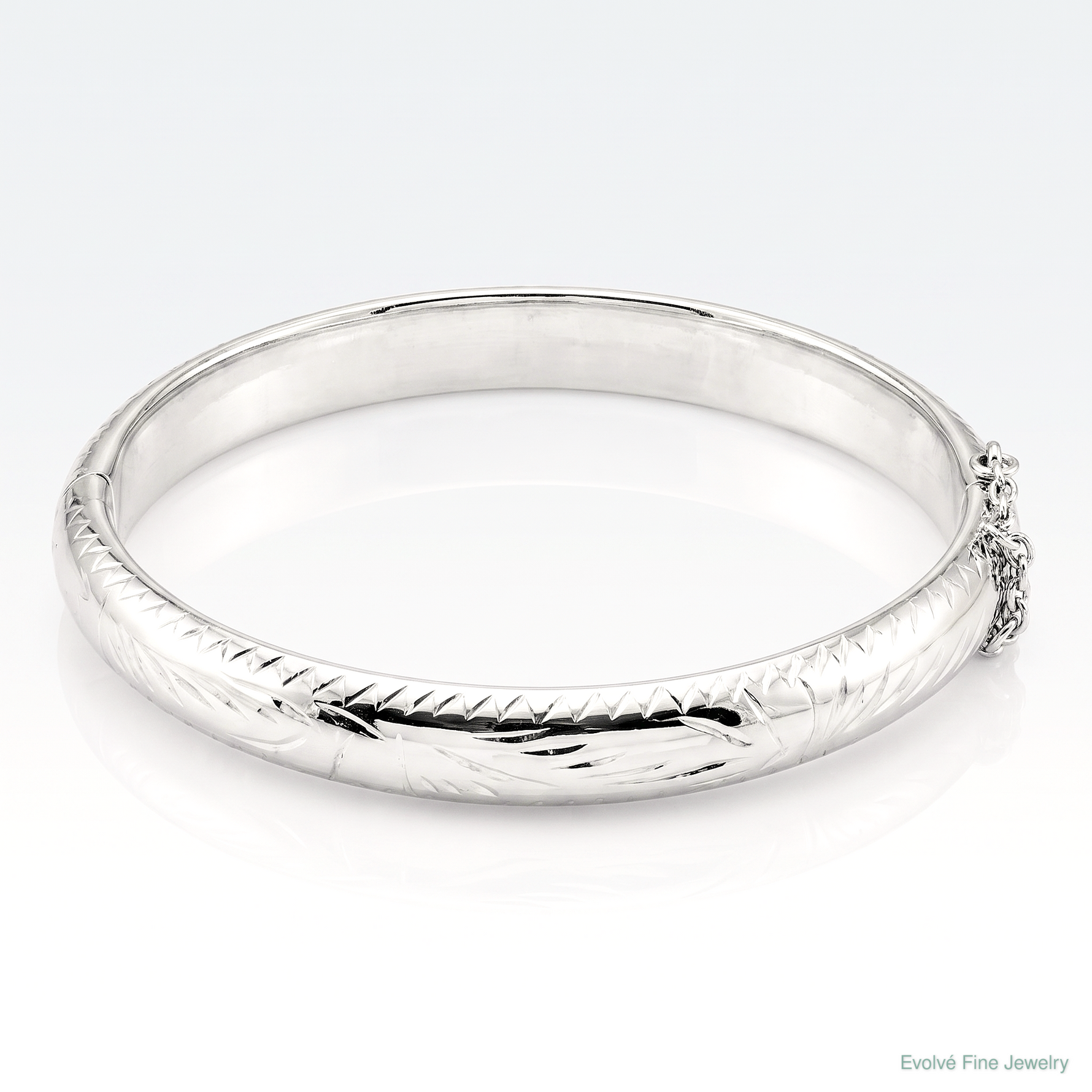 Sterling Silver Rhodium-plated 7mm Diamond-cut Fancy Hinged Bangle Bracelet - Lifestyle View