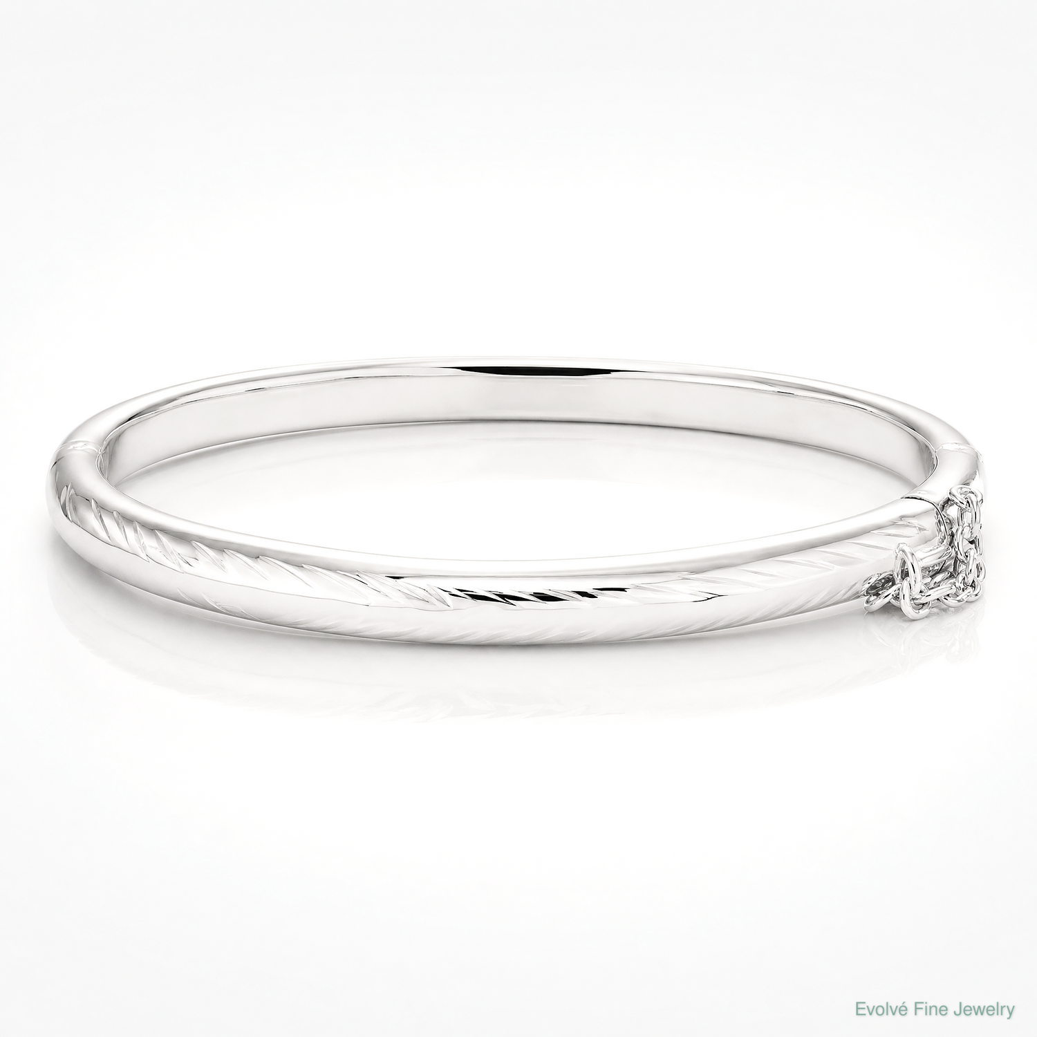 Sterling Silver RH-plated Polished D/C 5mm Hinged Baby Bangle Bracelet - Lifestyle View