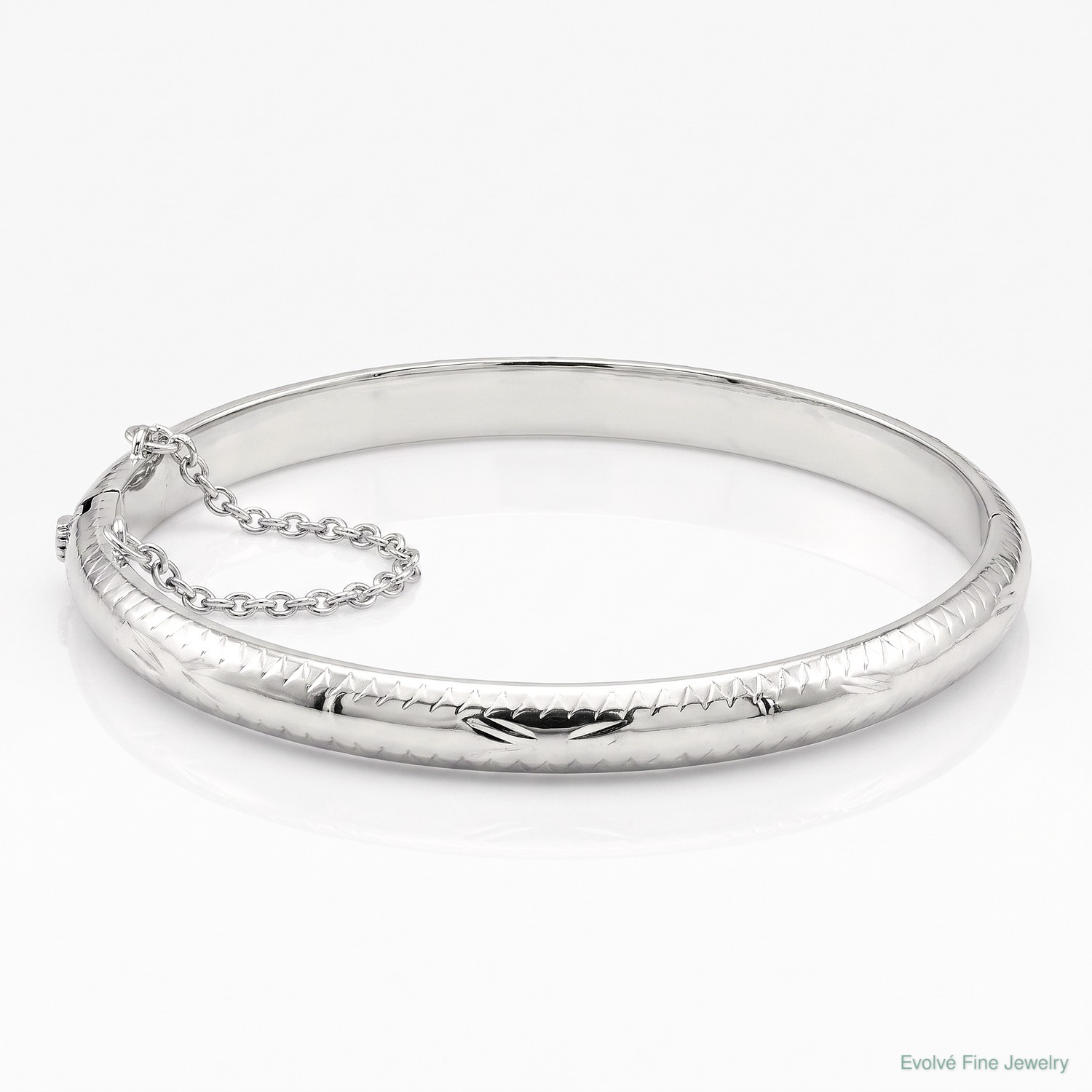 Sterling Silver Rhodium-plated 9.5mm D/C Fancy Hinged Bangle Bracelet - Lifestyle View