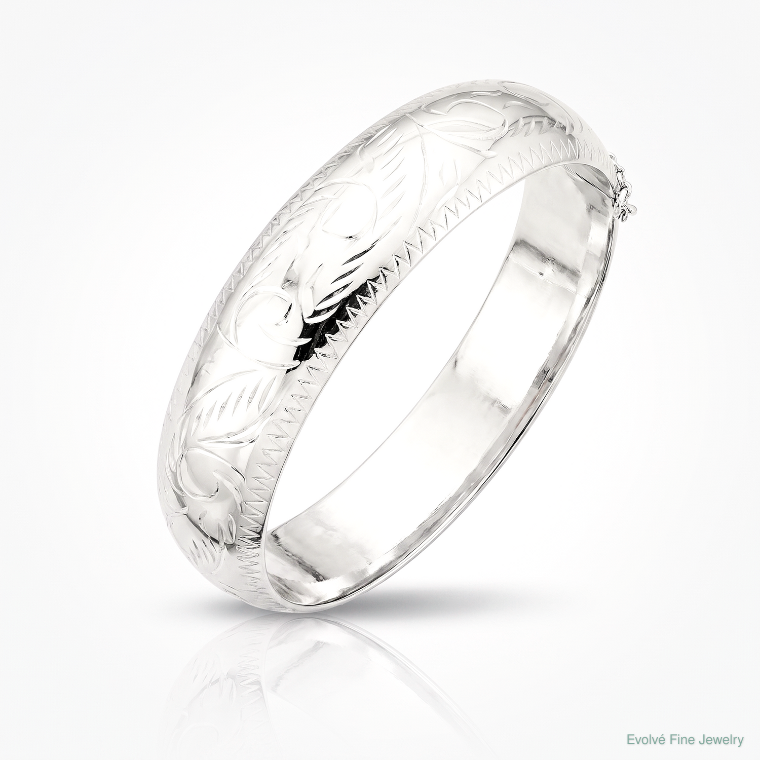 Sterling Silver Rhodium-plated D/C 15mm Fancy Hinged Bangle Bracelet - Lifestyle View