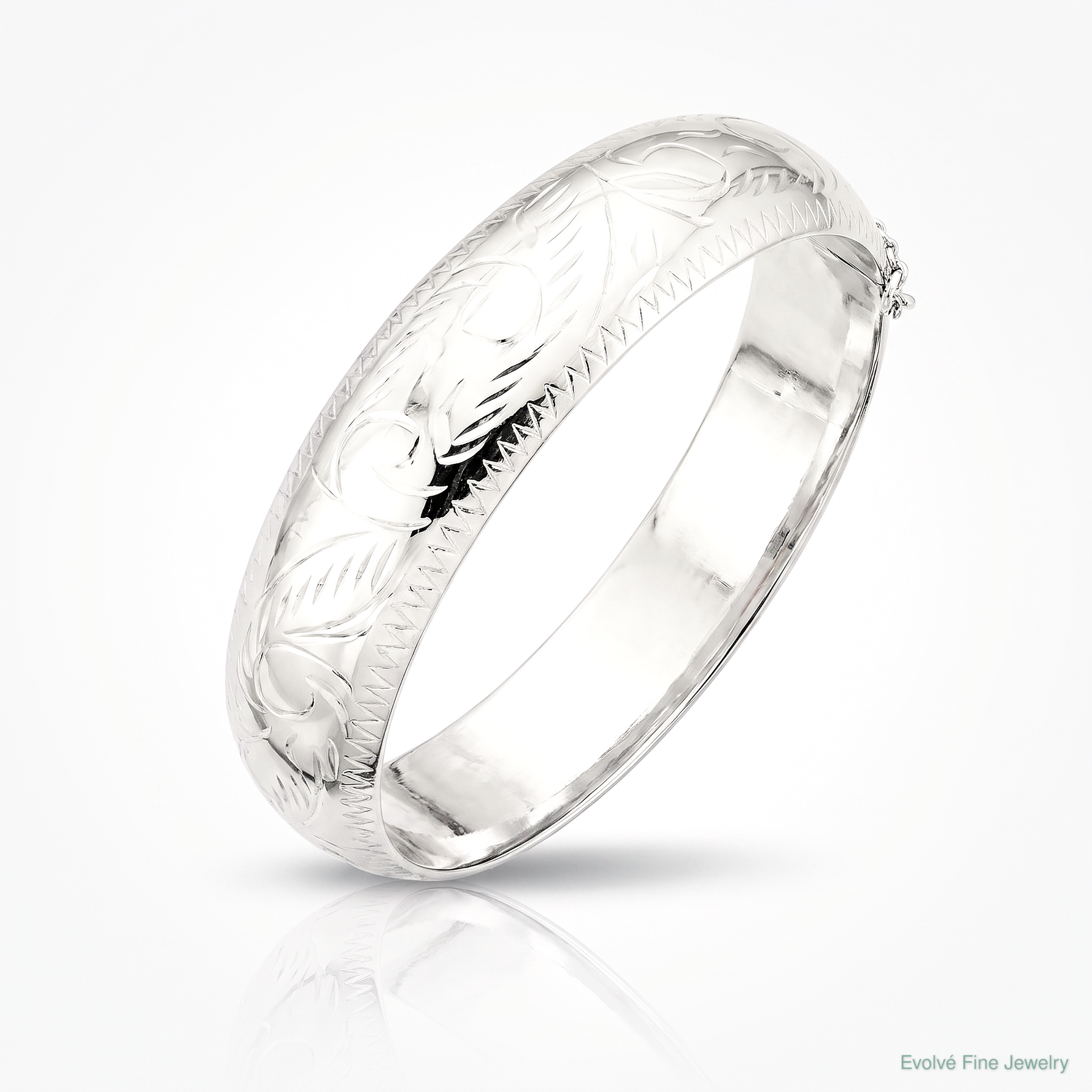 Sterling Silver Rhodium-plated D/C 15mm Fancy Hinged Bangle Bracelet - Lifestyle View