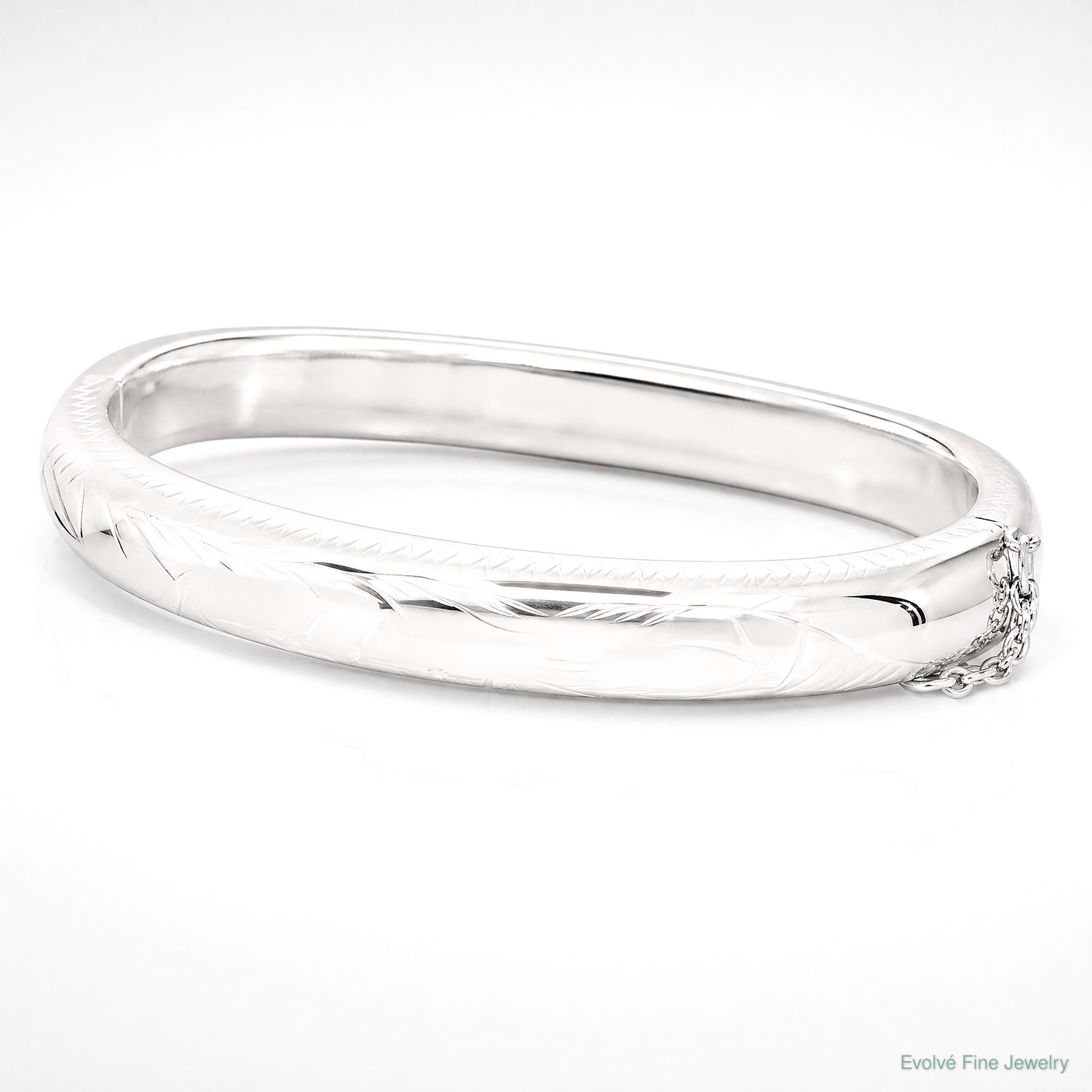 Sterling Silver Rhodium-plated D/C 10.25mm Hinged Bangle Bracelet - Lifestyle View