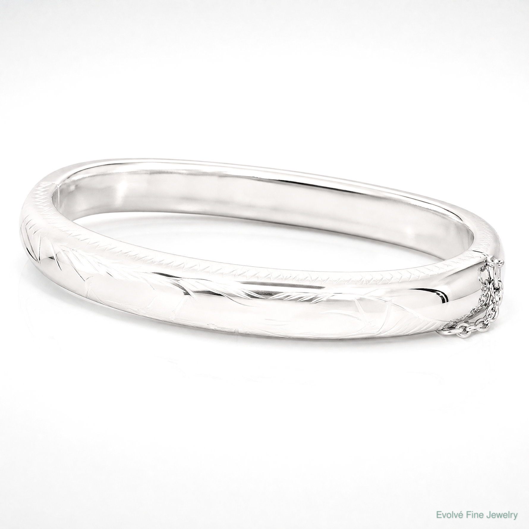 Sterling Silver Rhodium-plated D/C 10.25mm Hinged Bangle Bracelet - Lifestyle View
