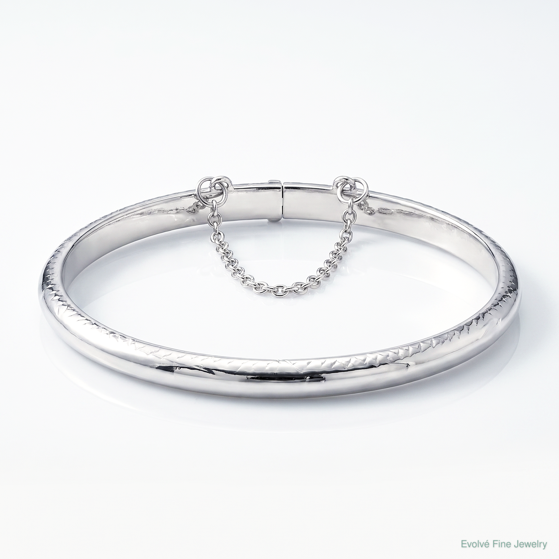 Sterling Silver Rhodium-plated 5mm D/C Hinged Bangle Bracelet - Lifestyle View