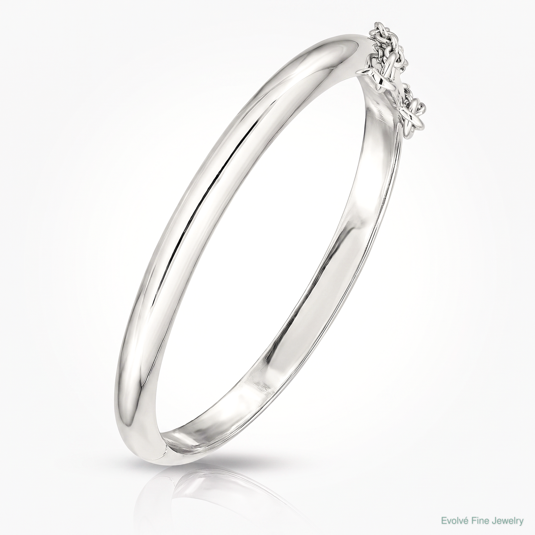 Sterling Silver RH-plated Polished 4mm w/ Safety Hinged Children's Bangle - Lifestyle View