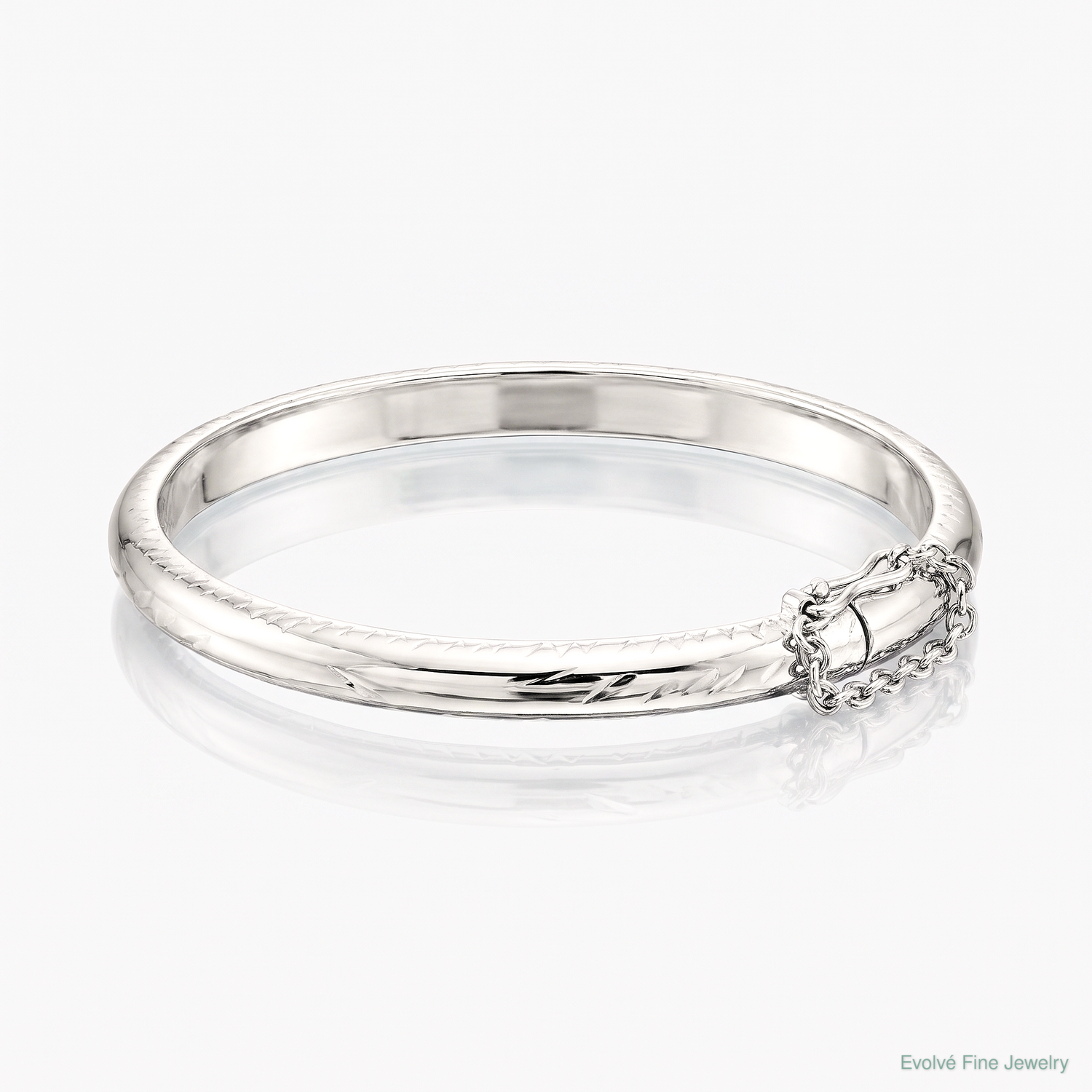 SS RH-plated Polished & D/C 4mm w/ Safety Hinged Children's Bangle - Lifestyle View