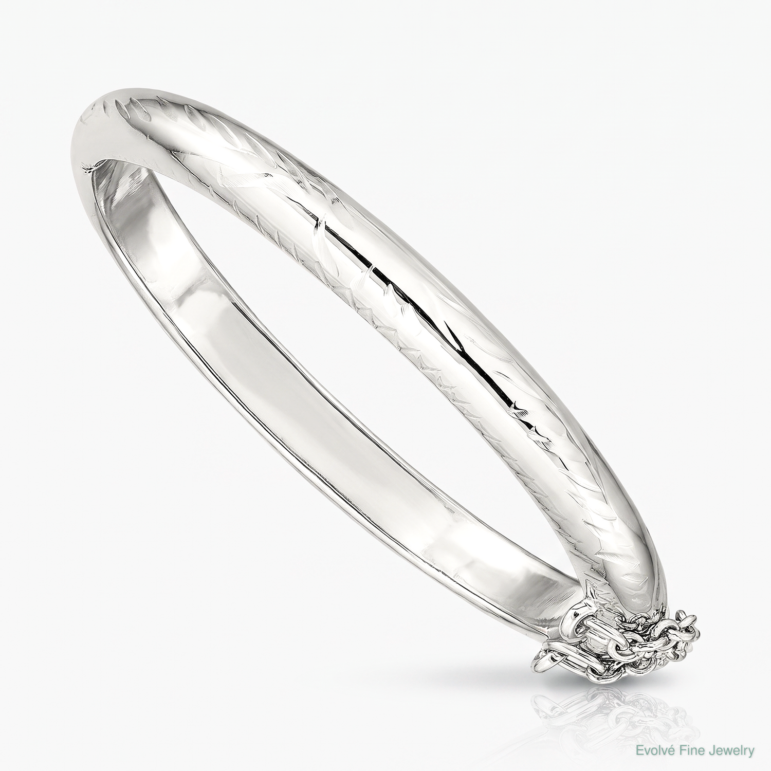 SS RH-plated Polished & D/C 5mm w/ Safety Hinged Children's Bangle - Lifestyle View
