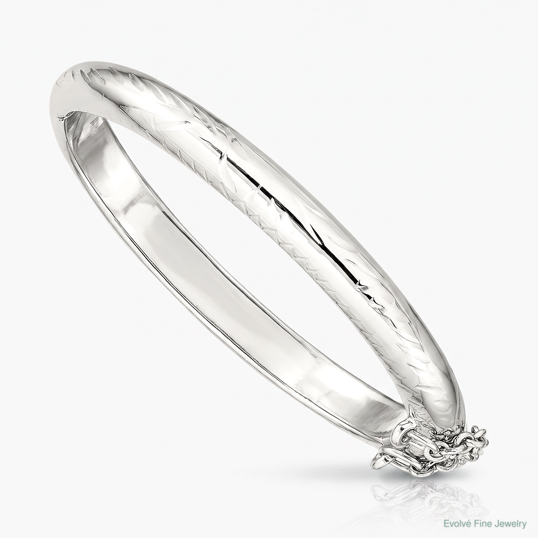 SS RH-plated Polished & D/C 5mm w/ Safety Hinged Children's Bangle - Lifestyle View
