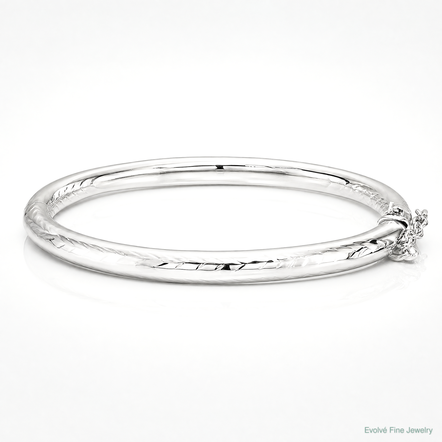 SS RH-plated Polished & D/C 5mm w/ Safety Hinged Children's Bangle - Lifestyle View