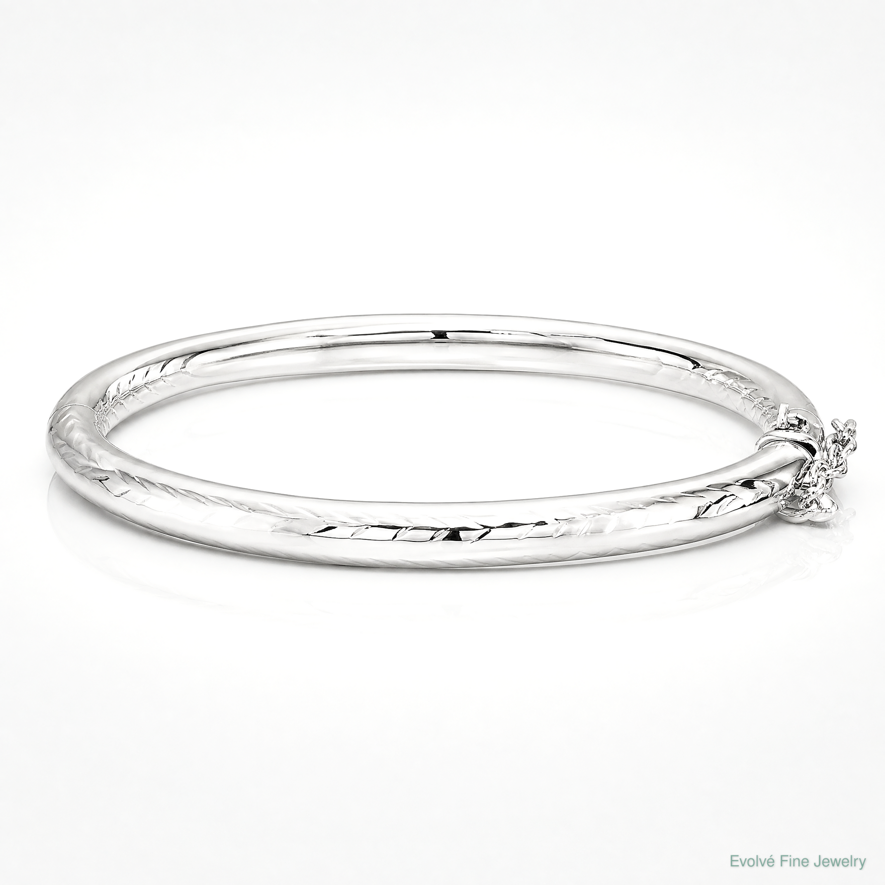 SS RH-plated Polished & D/C 5mm w/ Safety Hinged Children's Bangle - Lifestyle View