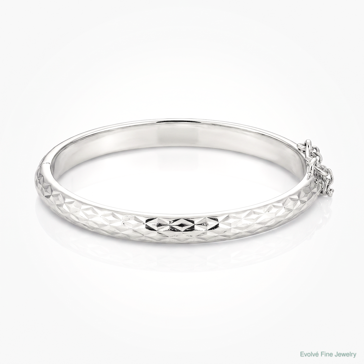 SS RH-plated Polished & D/C 4.5mm w/ Safety Hinged Children's Bangle - Lifestyle View