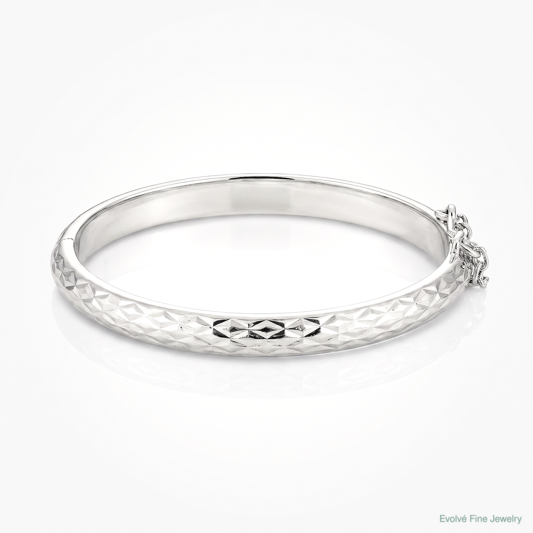 SS RH-plated Polished & D/C 4.5mm w/ Safety Hinged Children's Bangle - Lifestyle View