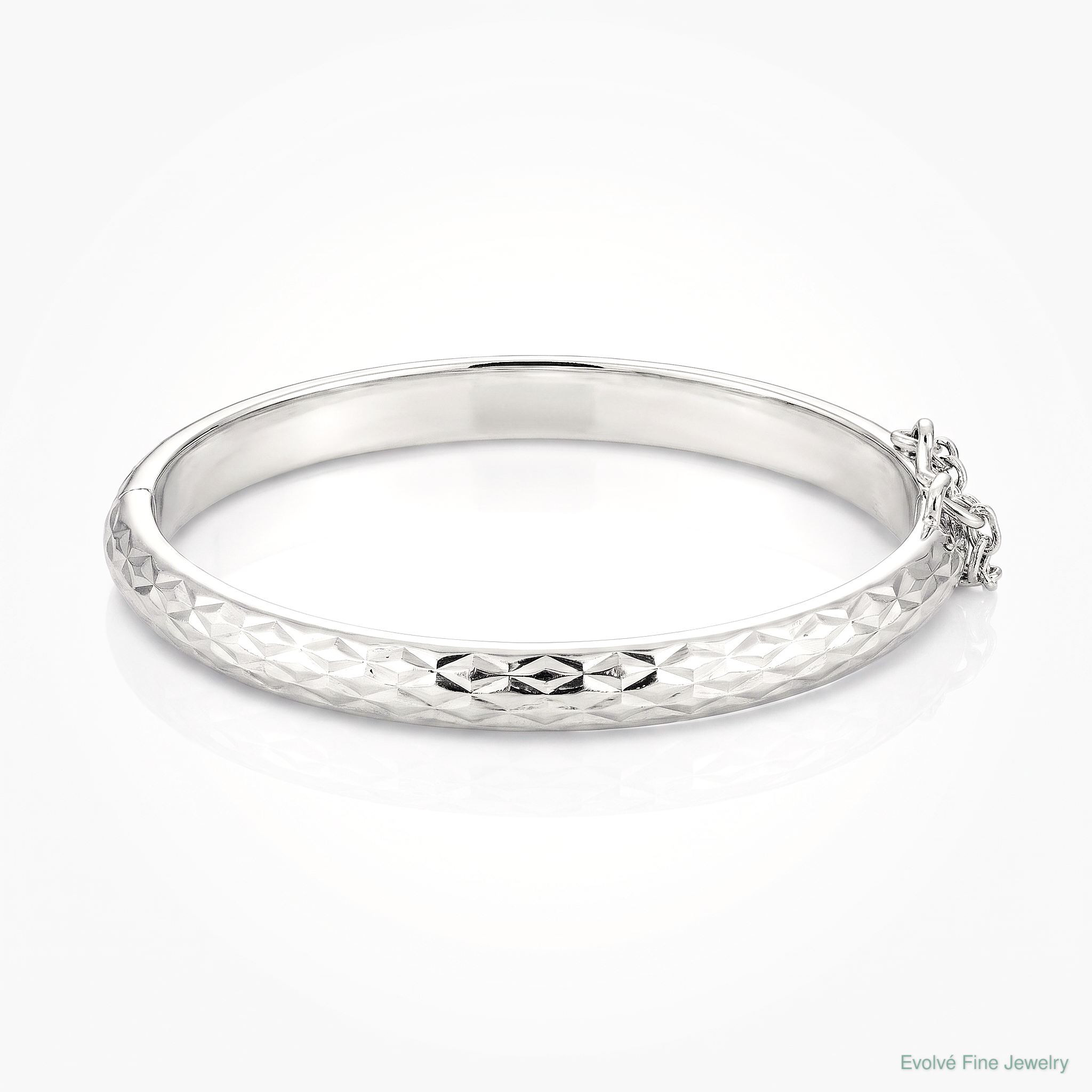 SS RH-plated Polished & D/C 4.5mm w/ Safety Hinged Children's Bangle - Lifestyle View