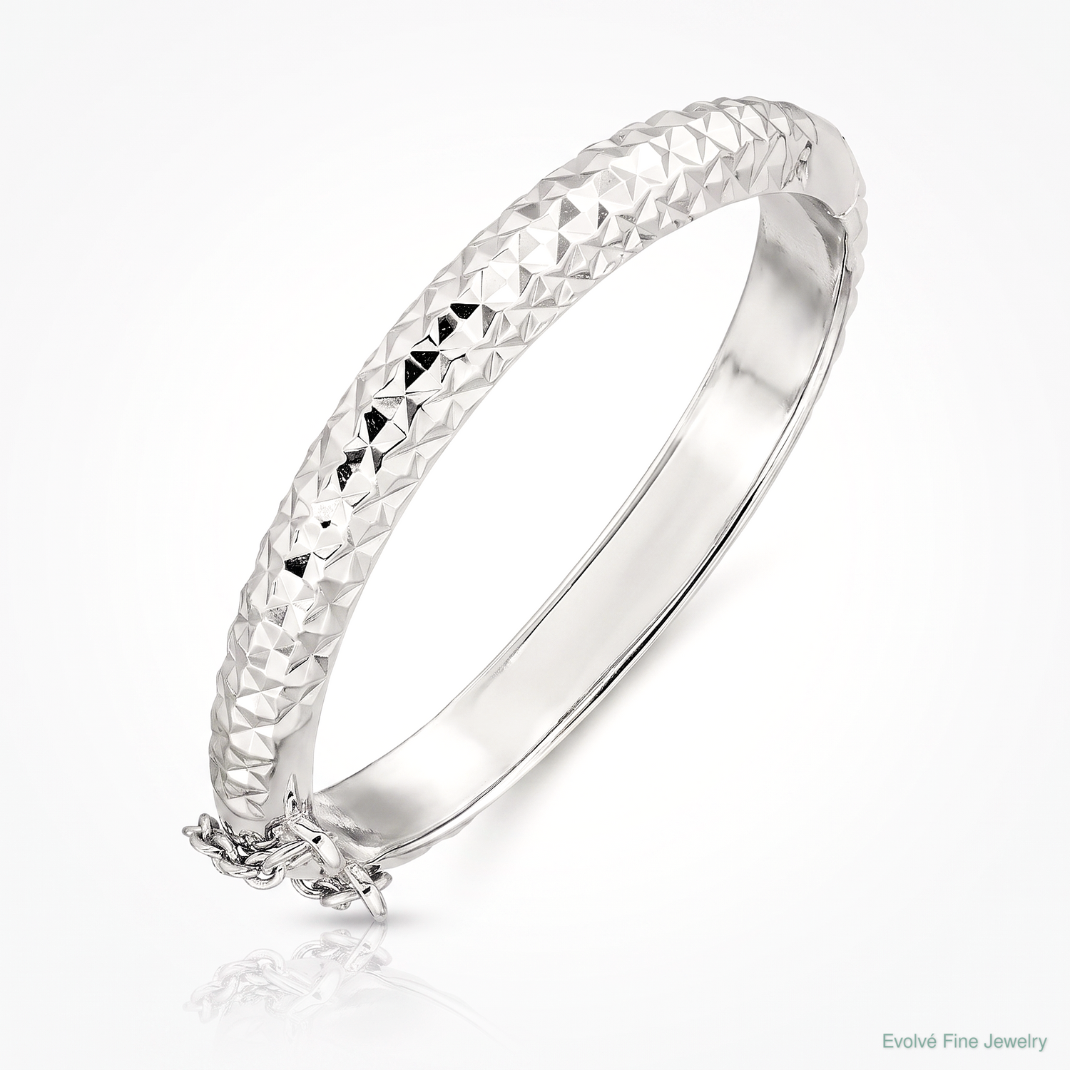 SS RH-plated Polished & D/C 5.5mm w/ Safety Hinged Children's Bangle - Lifestyle View