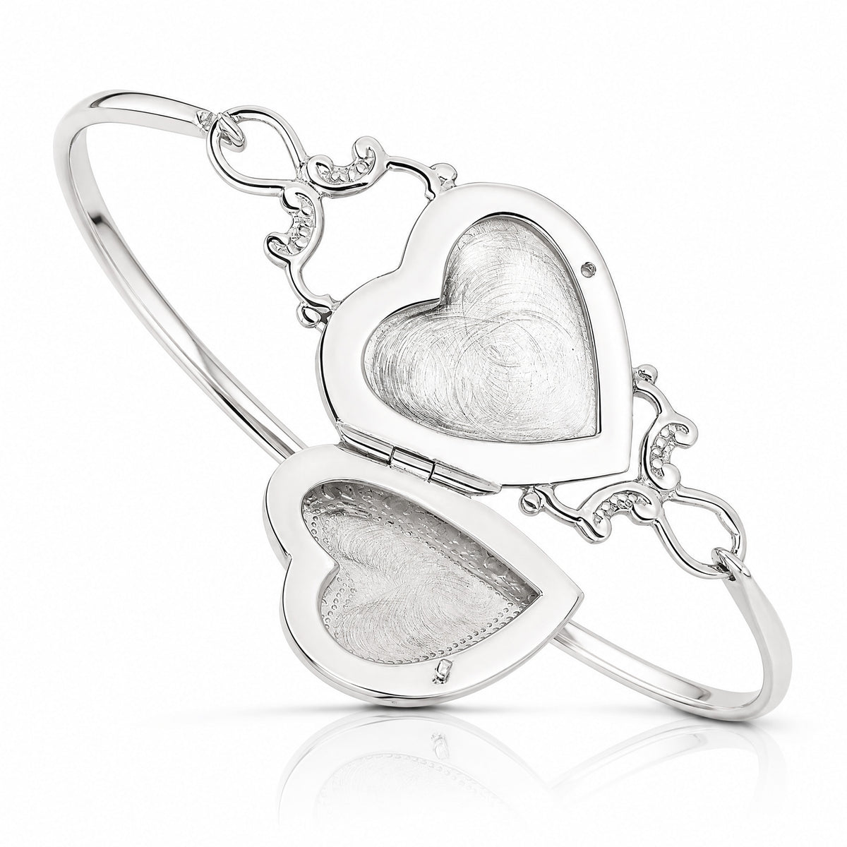 Sterling Silver 22mm Heart Locket Flexible Bangle Bracelet - Lifestyle View