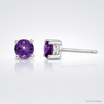 Sterling Silver Rhodium-plated 4mm Round Amethyst Post Earrings - Lifestyle View