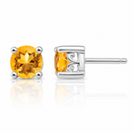 Sterling Silver Rhodium-plated 4mm Round Citrine Post Earrings - Lifestyle View