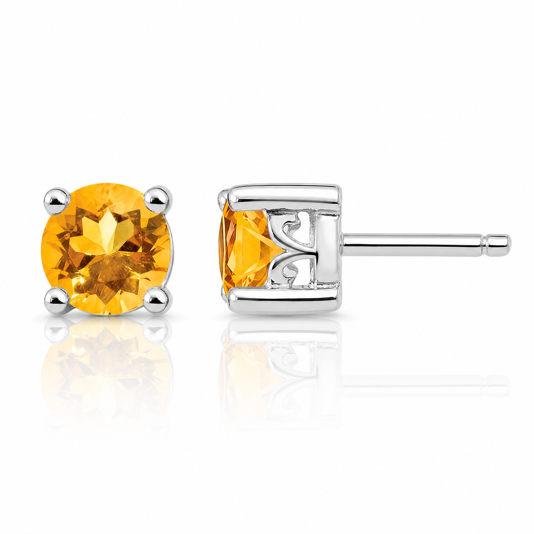 Sterling Silver Rhodium-plated 4mm Round Citrine Post Earrings - Lifestyle View