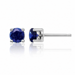 Sterling Silver Rhodium-plated 4mm Round Created Sapphire Post Earrings - Lifestyle View