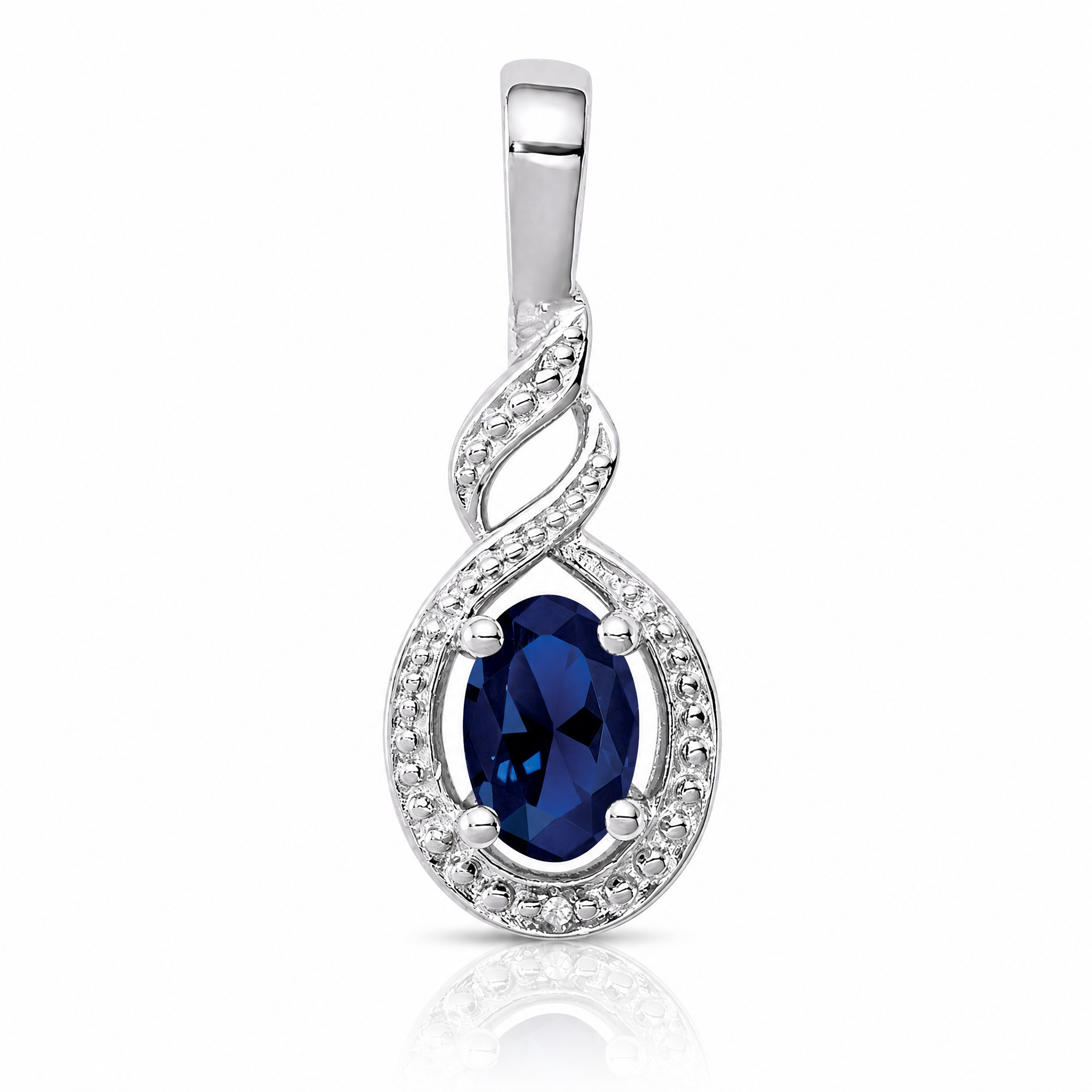 Sterling Silver Rhodium-plated Created Sapphire & Diam. Pendant - Lifestyle View